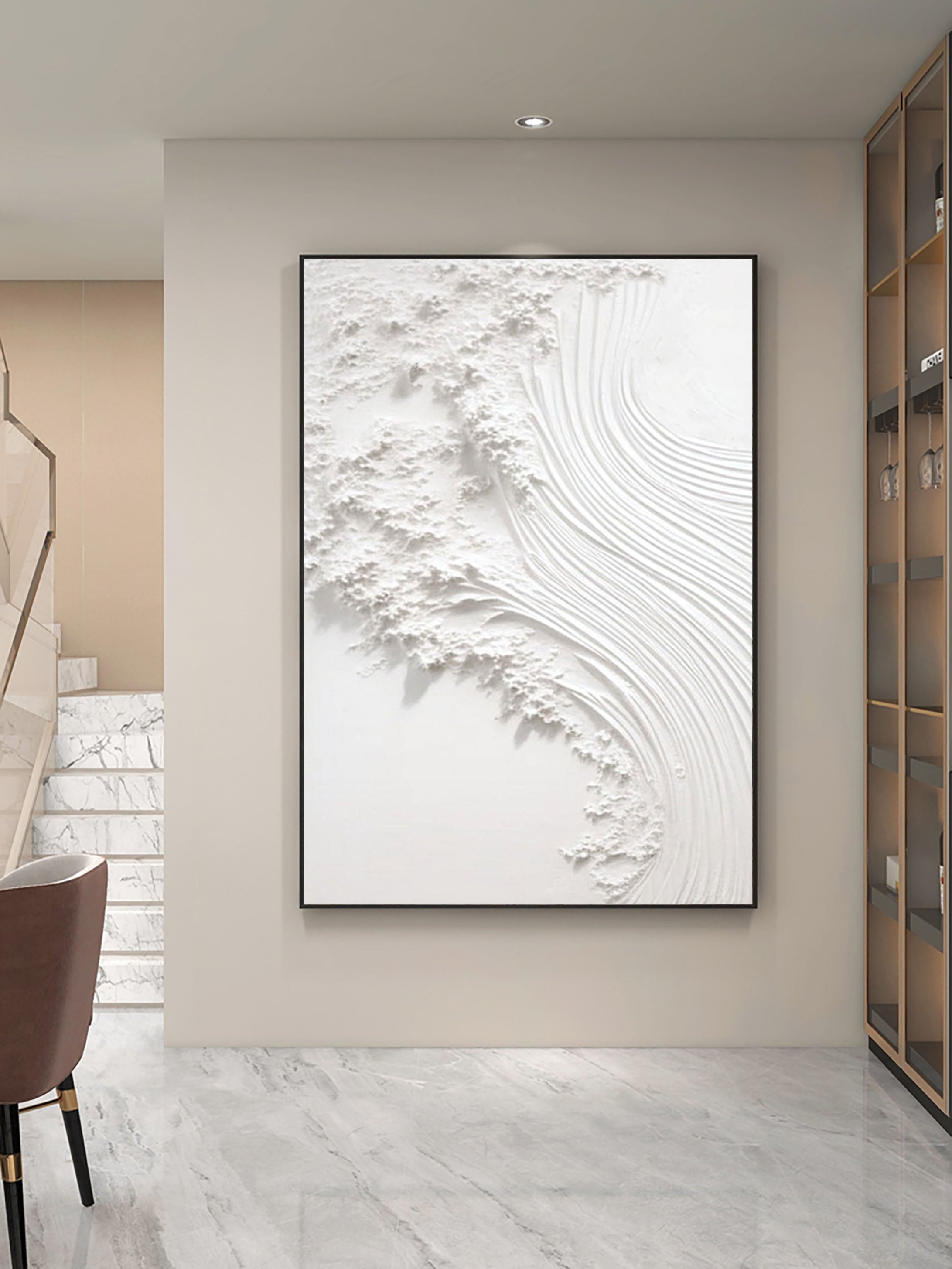 Serene Waves: White Textured Art