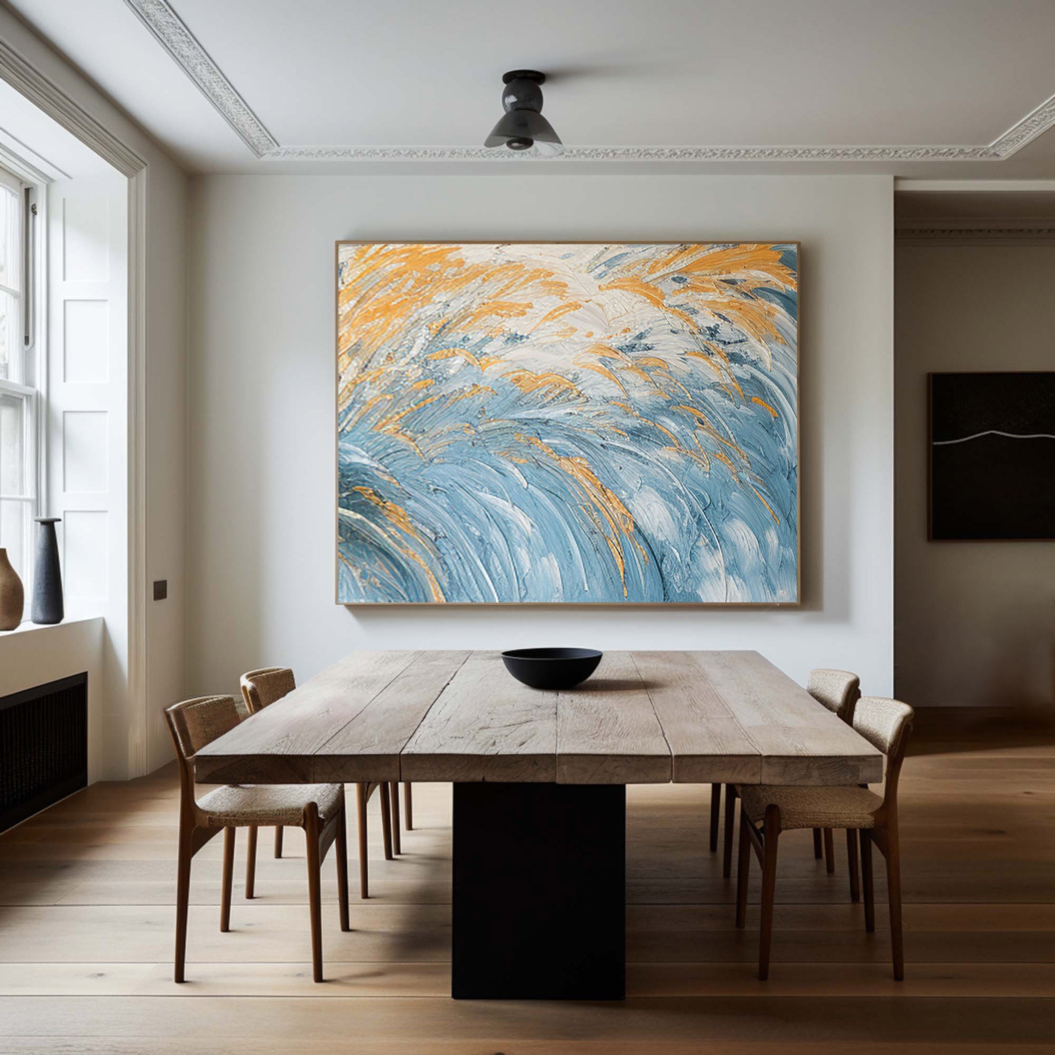 Golden Horizon: Textured Ocean Waves Canvas