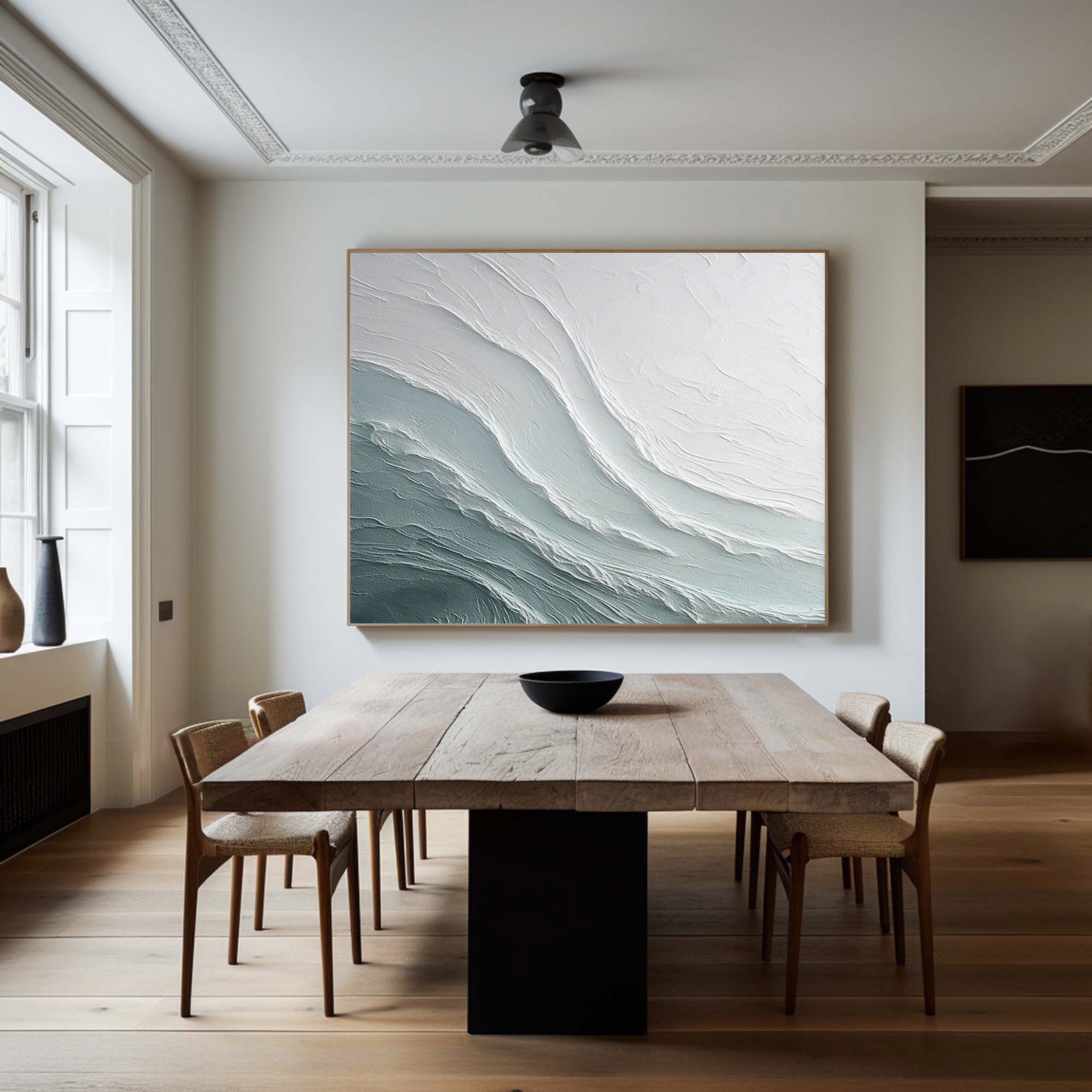 Glacial Drift: White & Teal Canvas Art