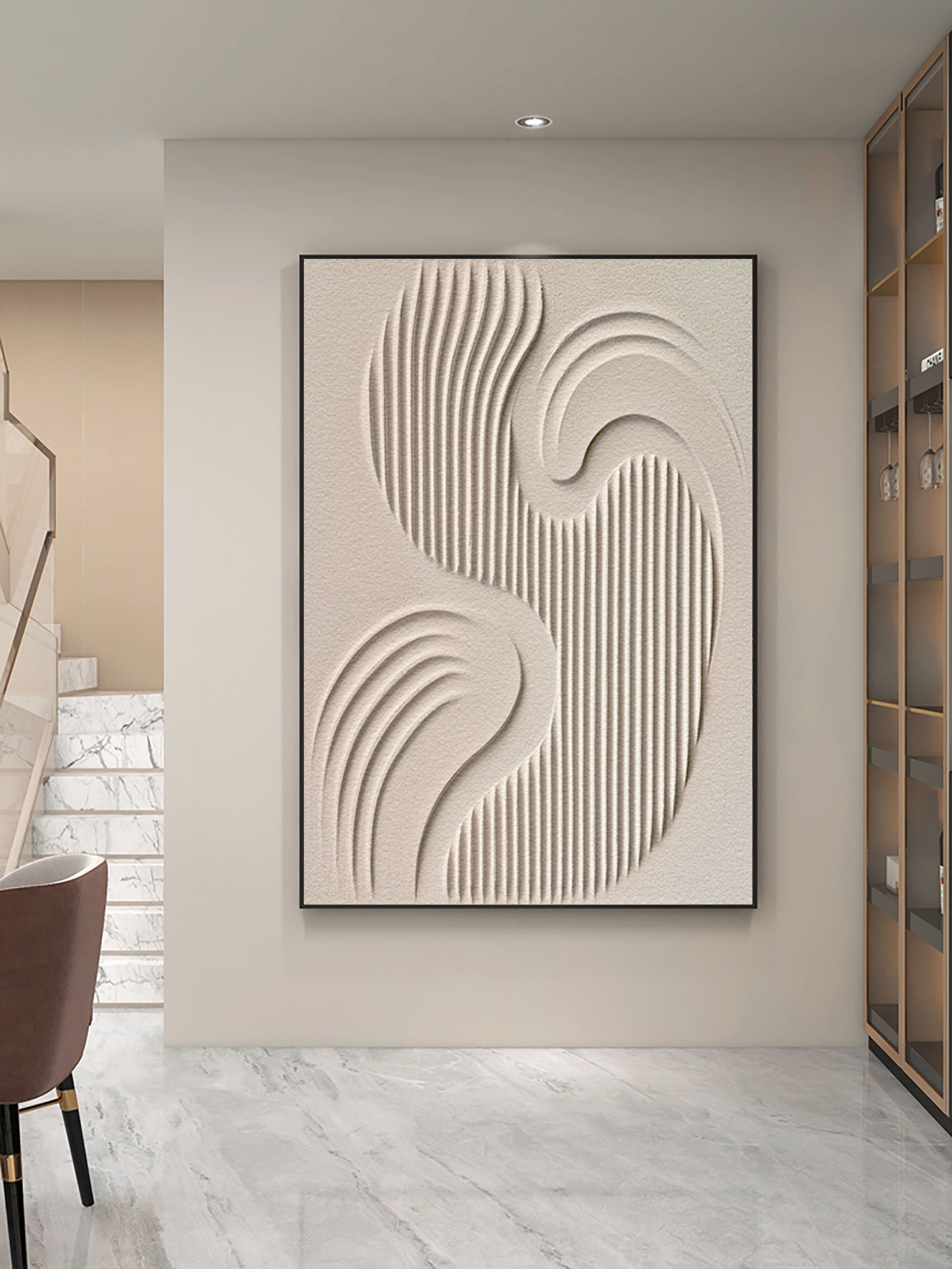 Flowing Lines: Beige Canvas Art