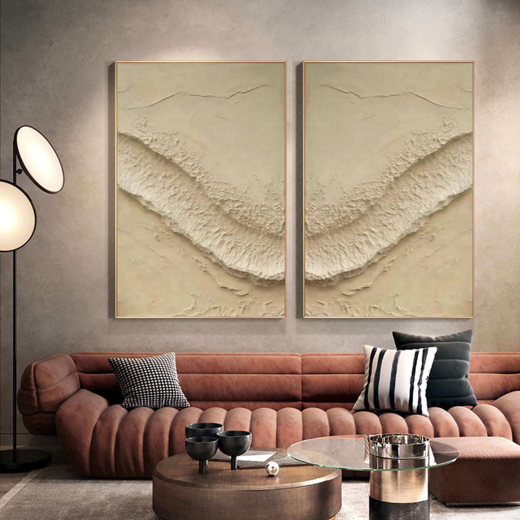 "Ethereal Dunes" – Neutral Textured Diptych Art for Minimalist Spaces