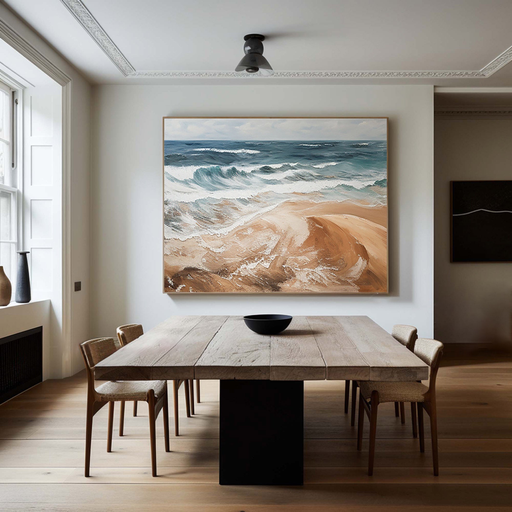 Ocean's Embrace: Waves on Sandy Shore Canvas