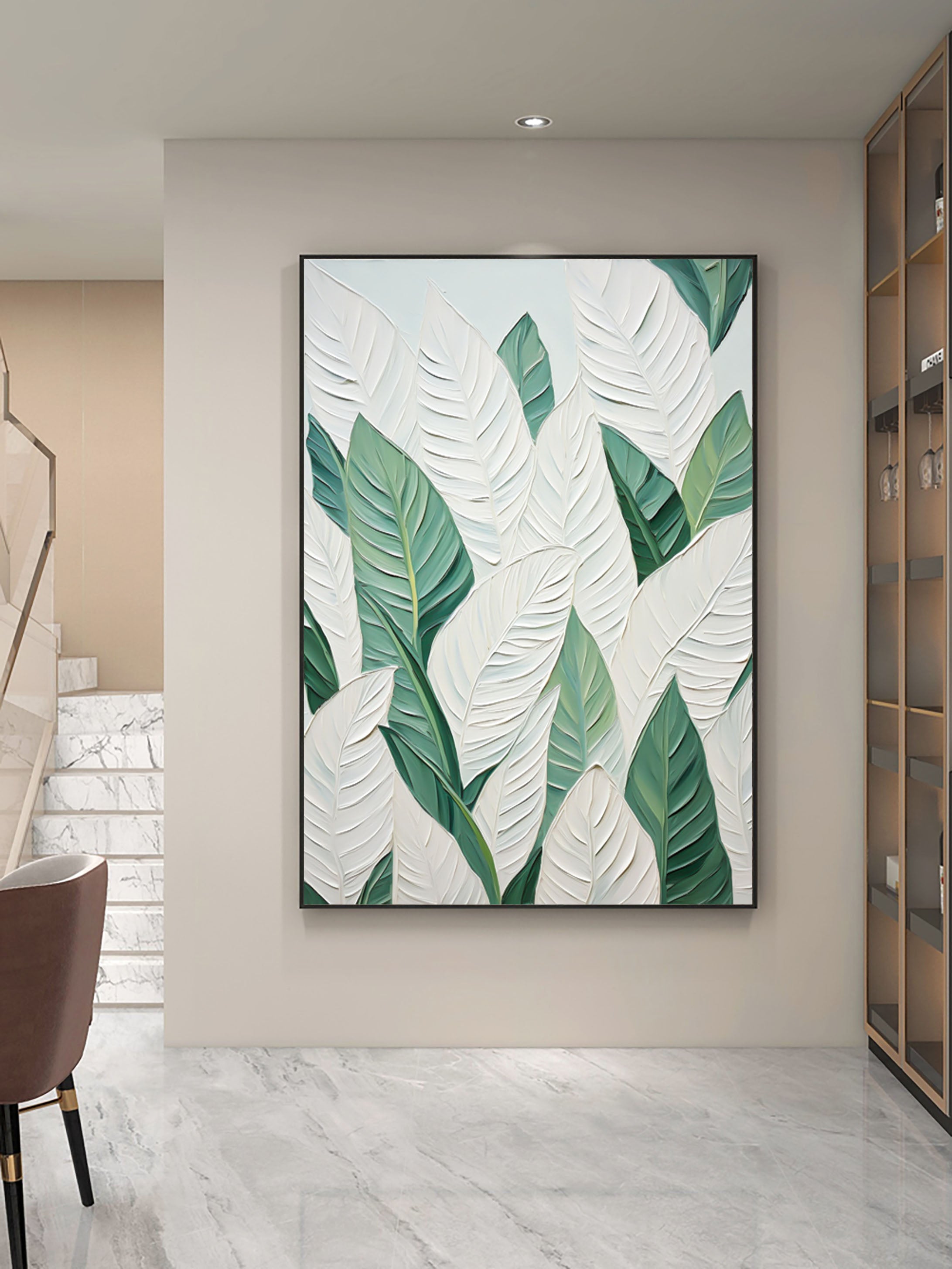 Emerald Leaves: Botanical Canvas