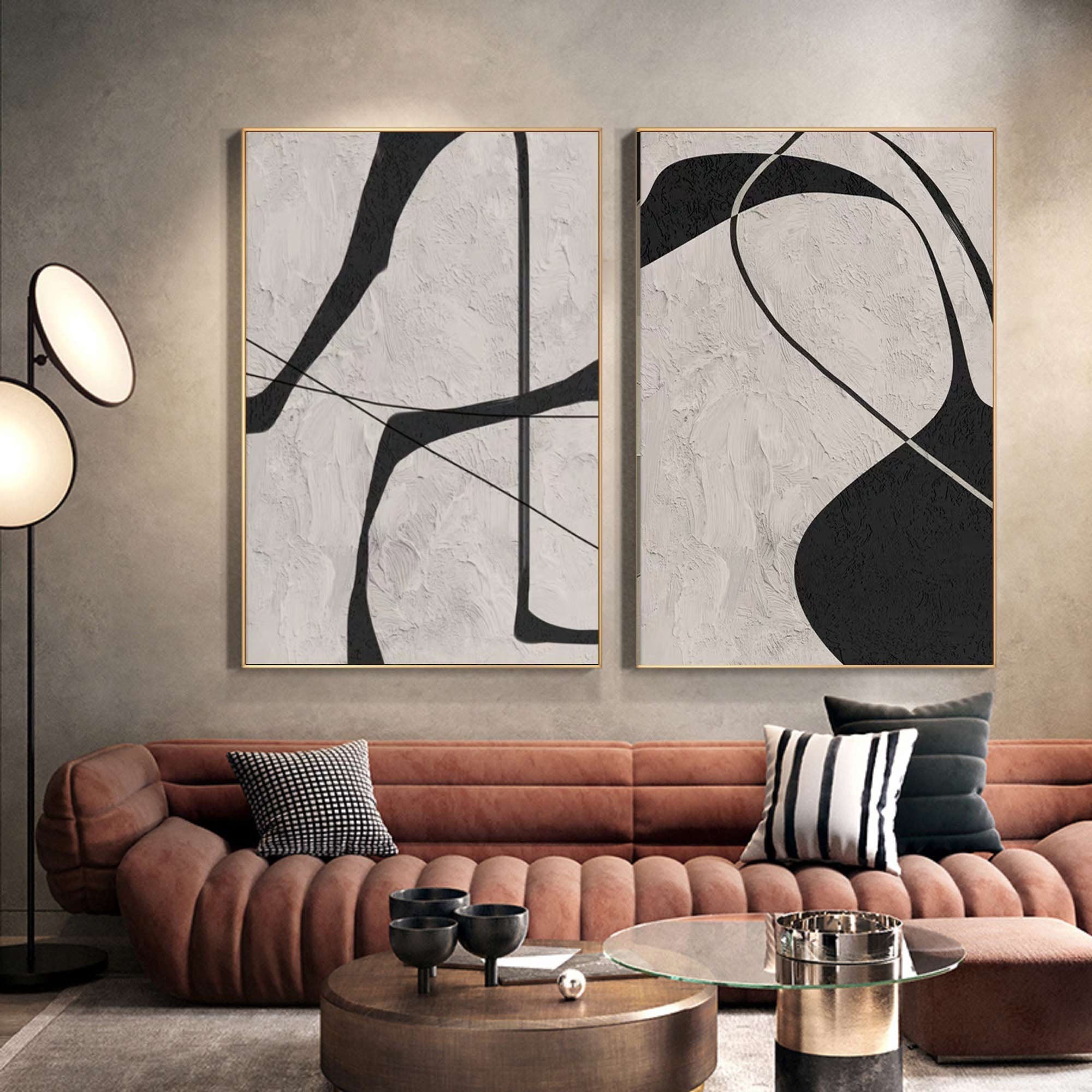 Black & White Minimalist Painting Set Of 2 #BWS 007