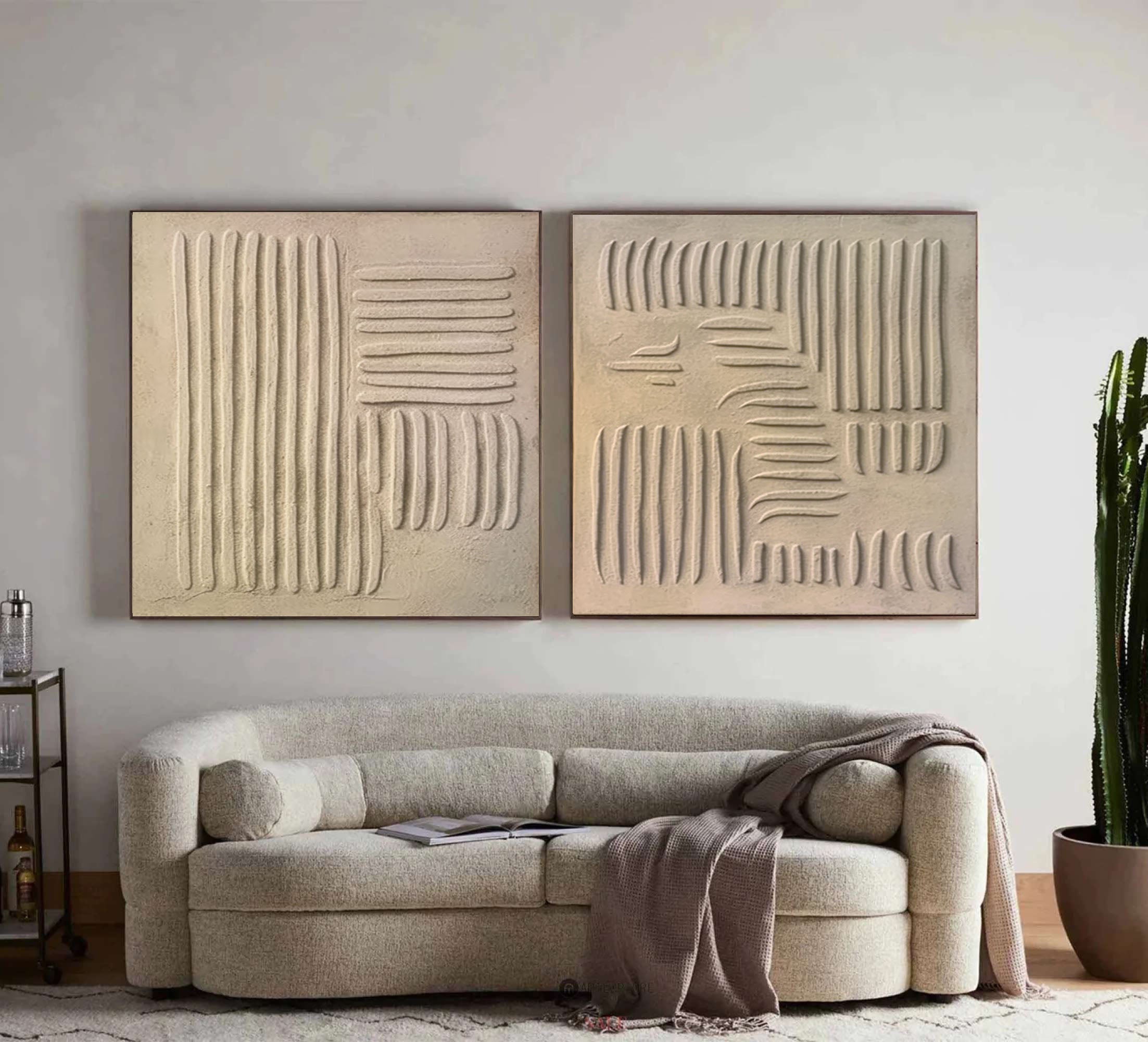 "Eternal Flow" – Minimalist Textured Wall Art Duo in Sandstone Beige