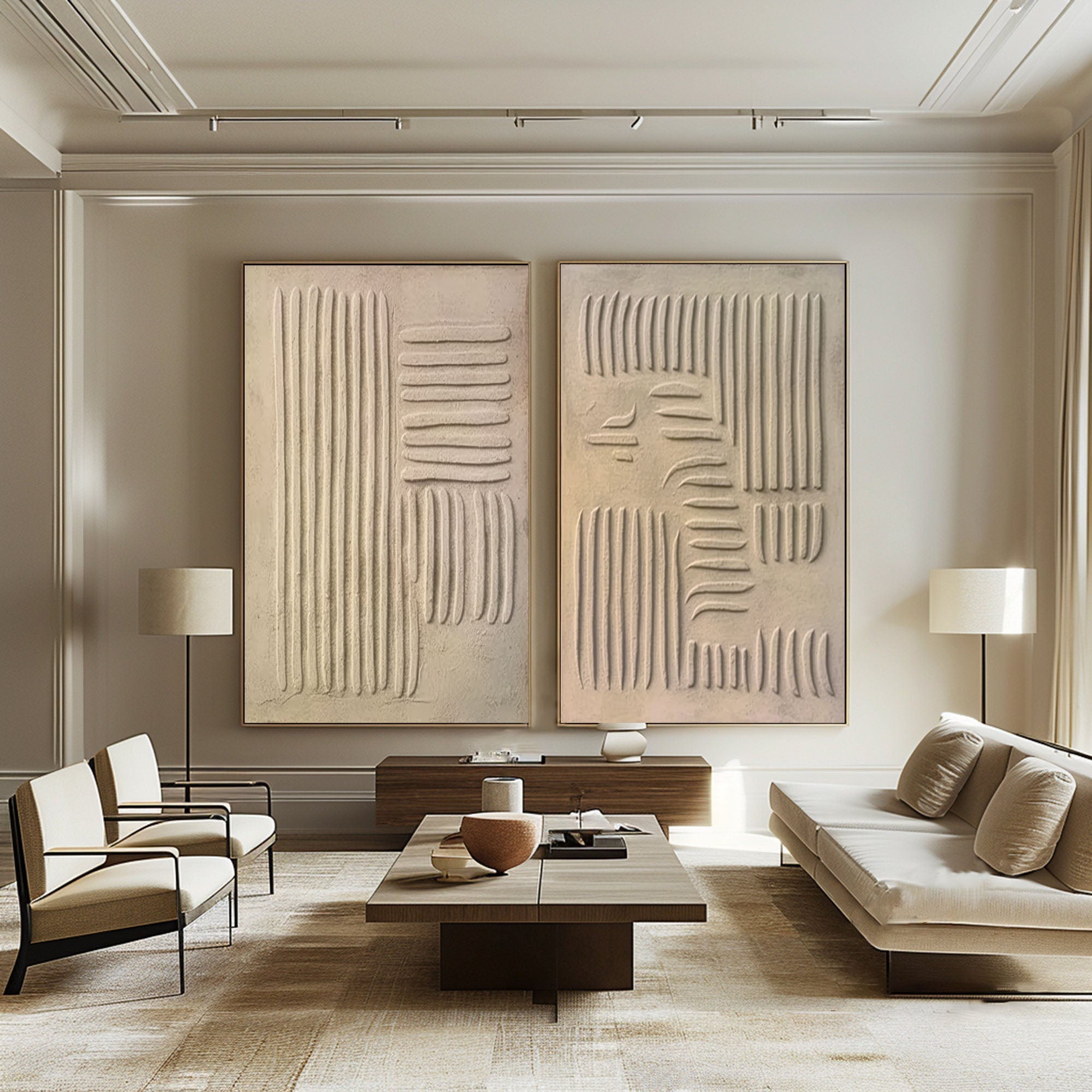 "Eternal Flow" – Minimalist Textured Wall Art Duo in Sandstone Beige