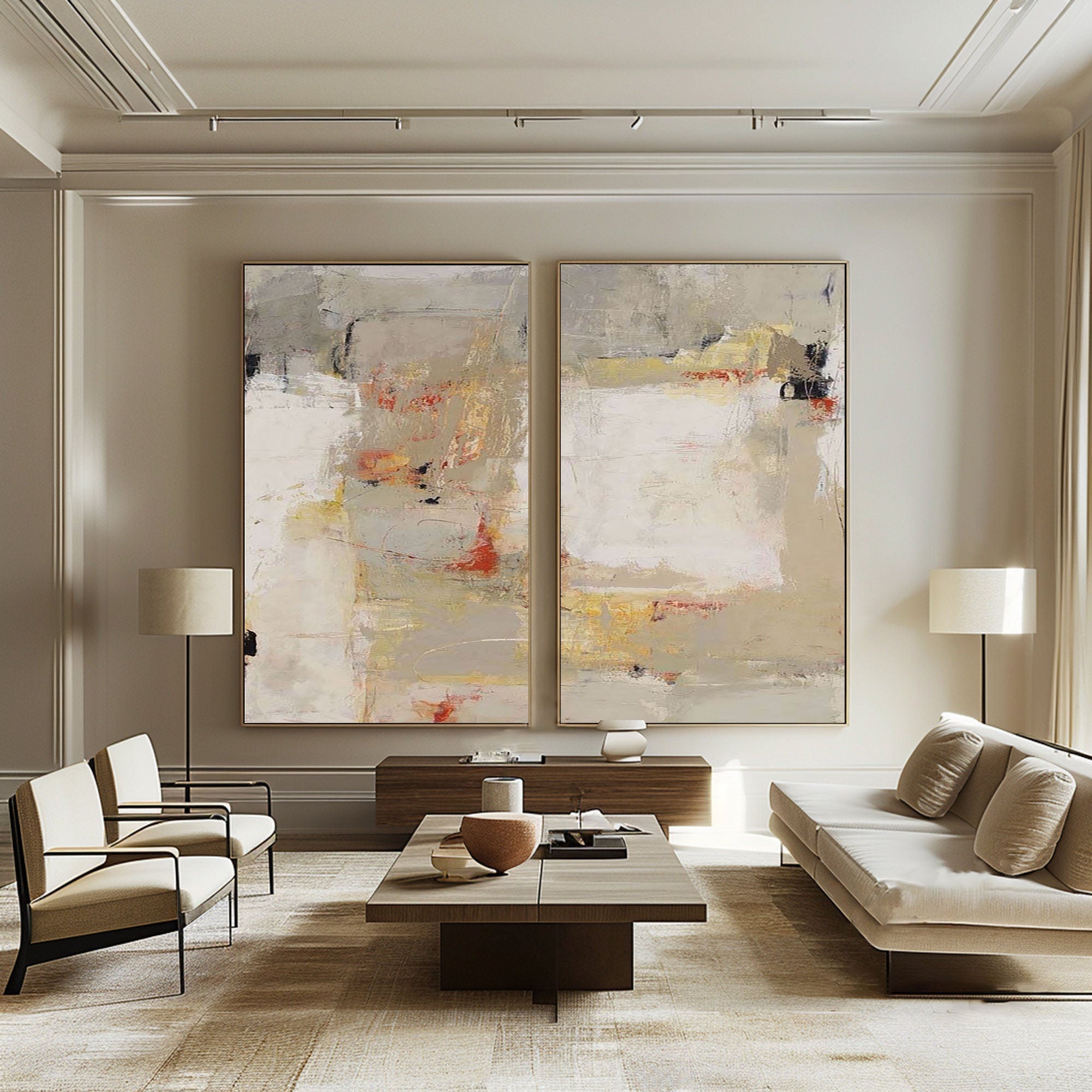 Beige & Brown Minimalist Painting Set Of 2 #BBS 014