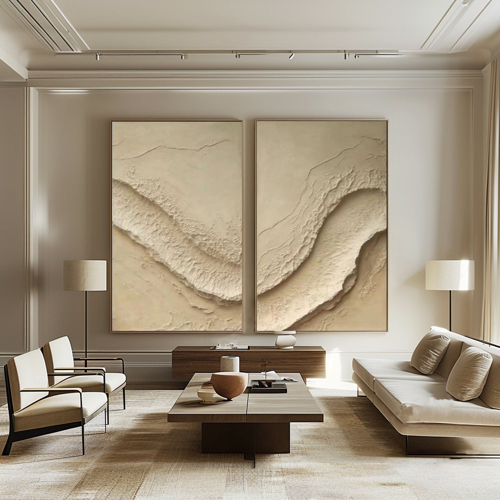 "Ethereal Terrains" – Abstract Minimalist Dual Panel Textured Wall Art