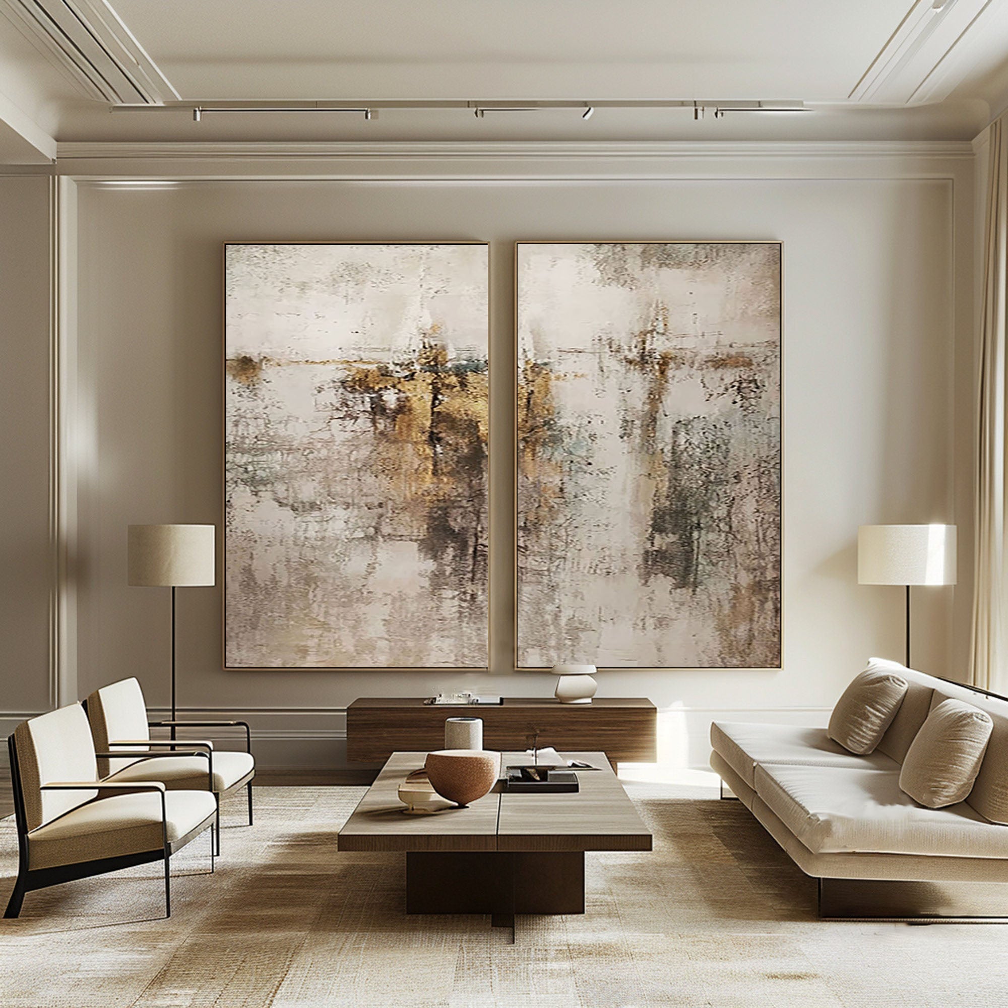 Beige & Brown Minimalist Painting Set Of 2 #BBS 013