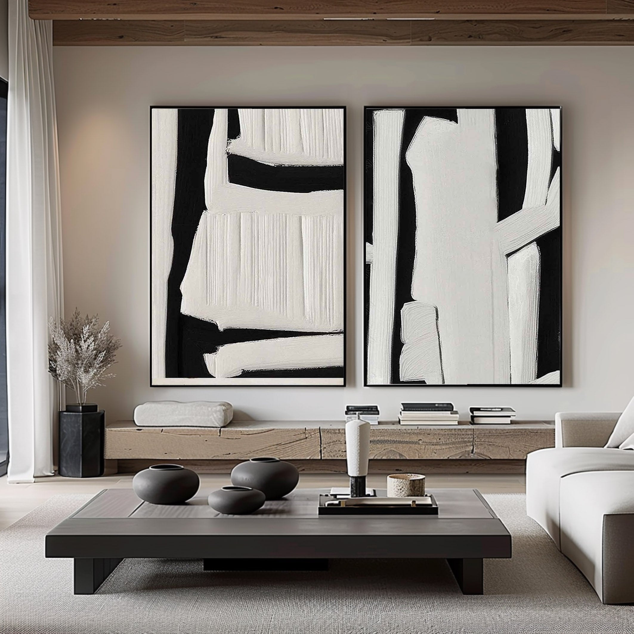 Black & White Minimalist Painting Set Of 2 #BWS 004