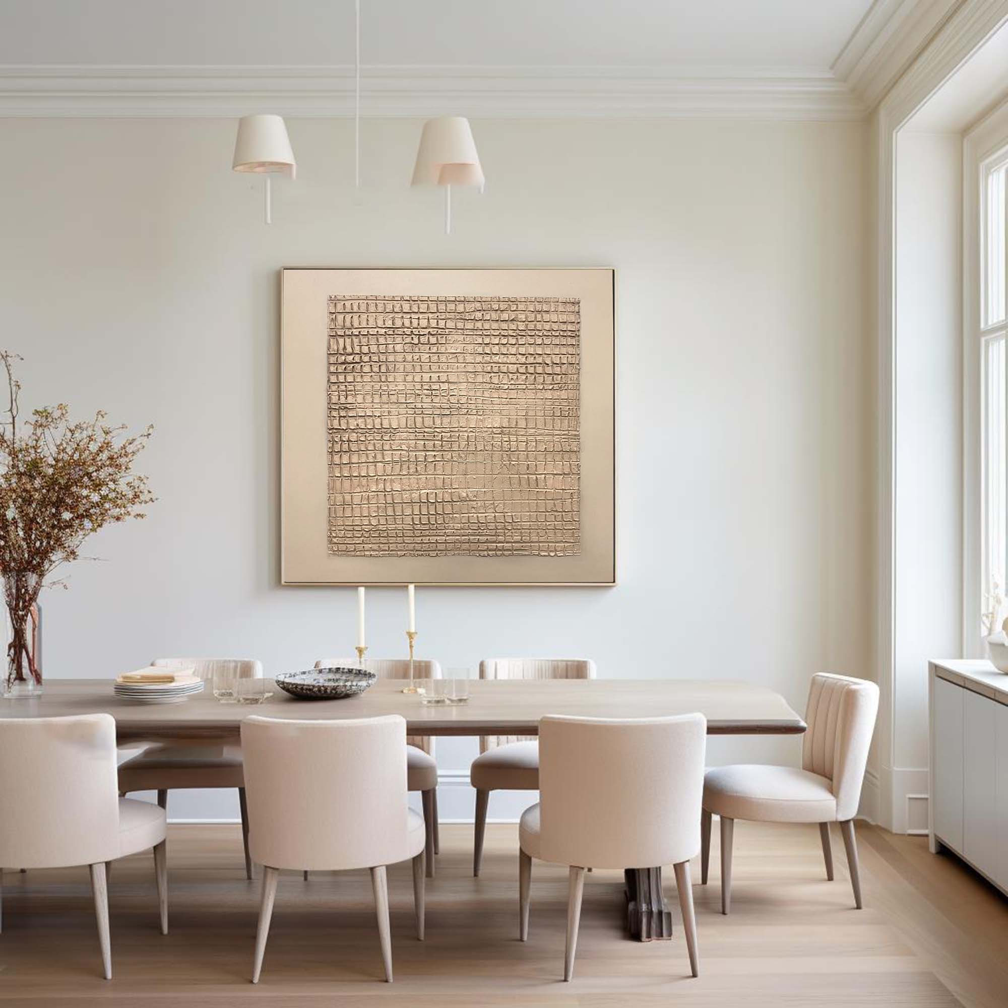 Earth Grid: Textured Abstract Canvas in Warm Beige