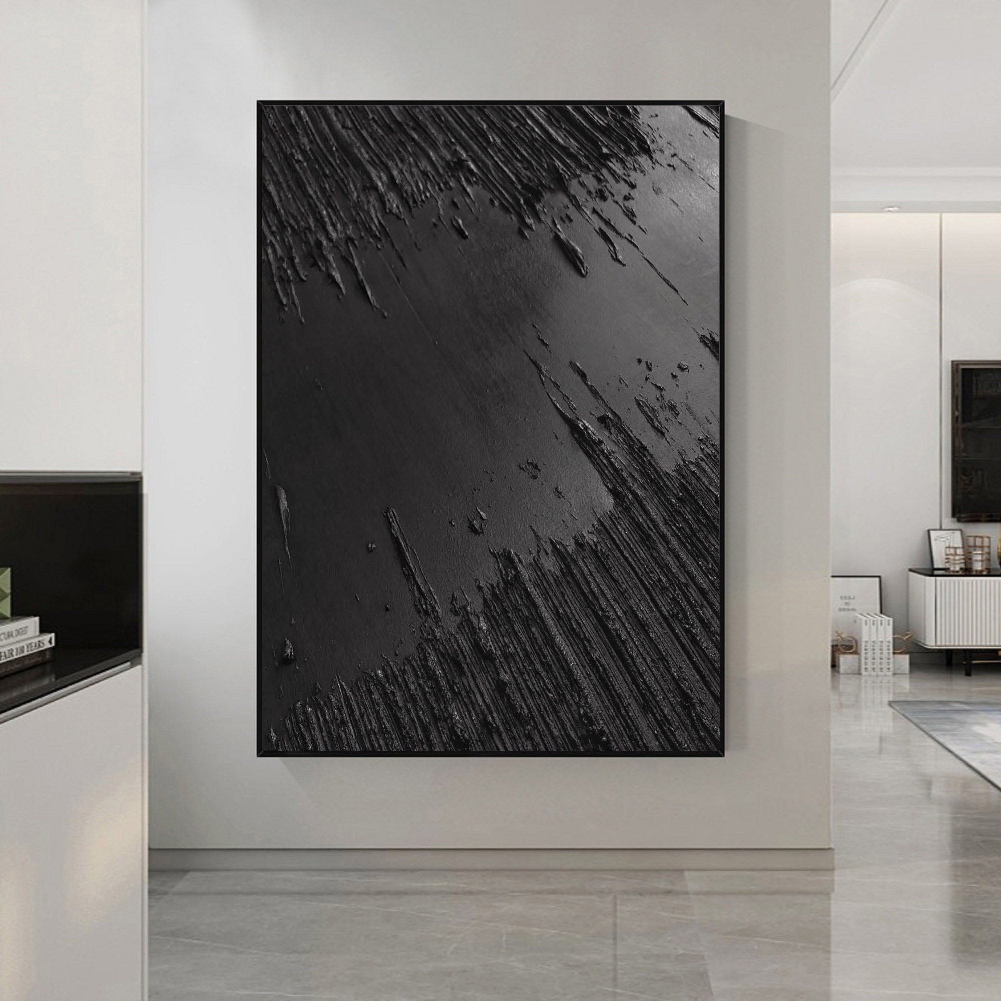 Midnight Erosion: Textured Black Canvas