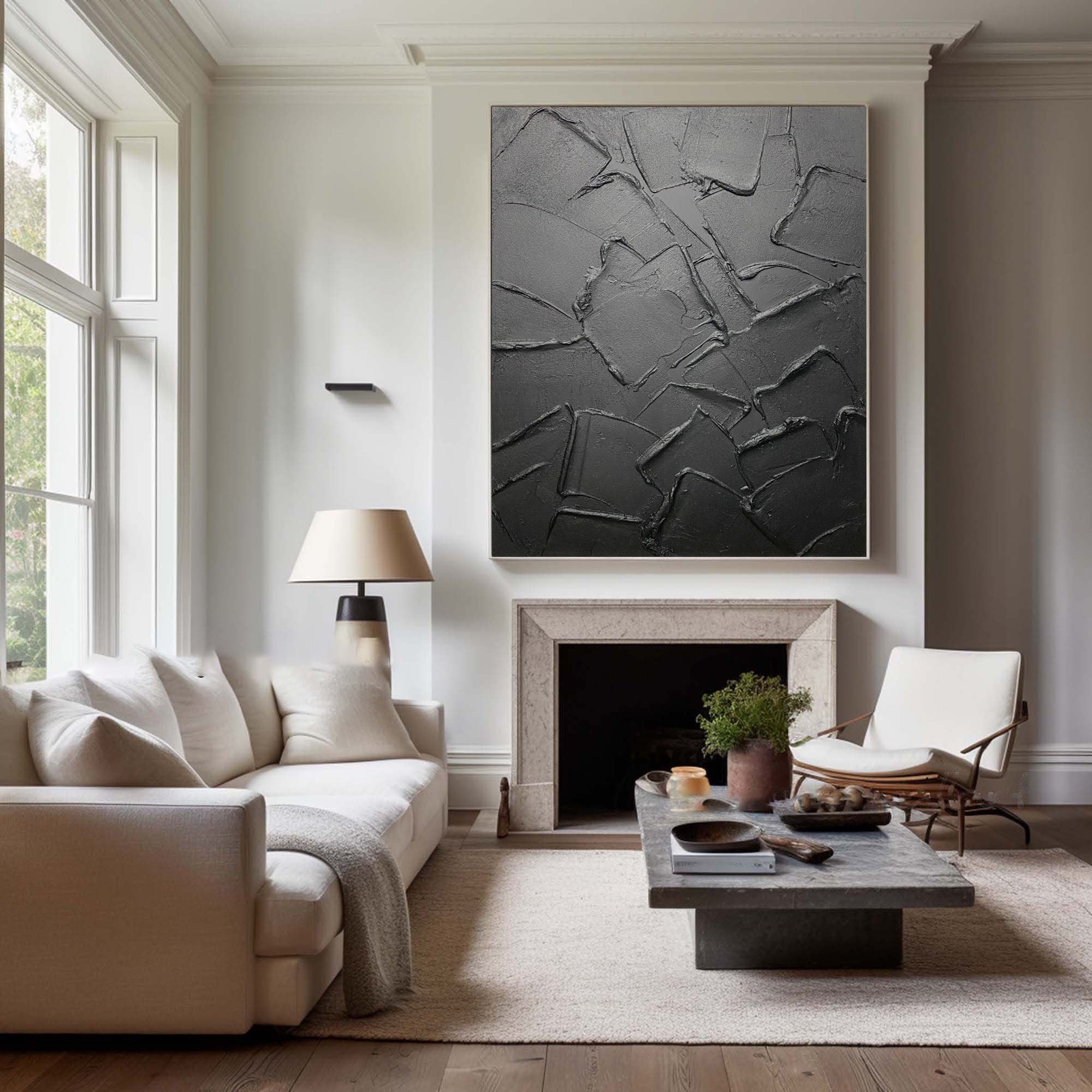 Dark Dimensions: Monochrome Textured Canvas Art