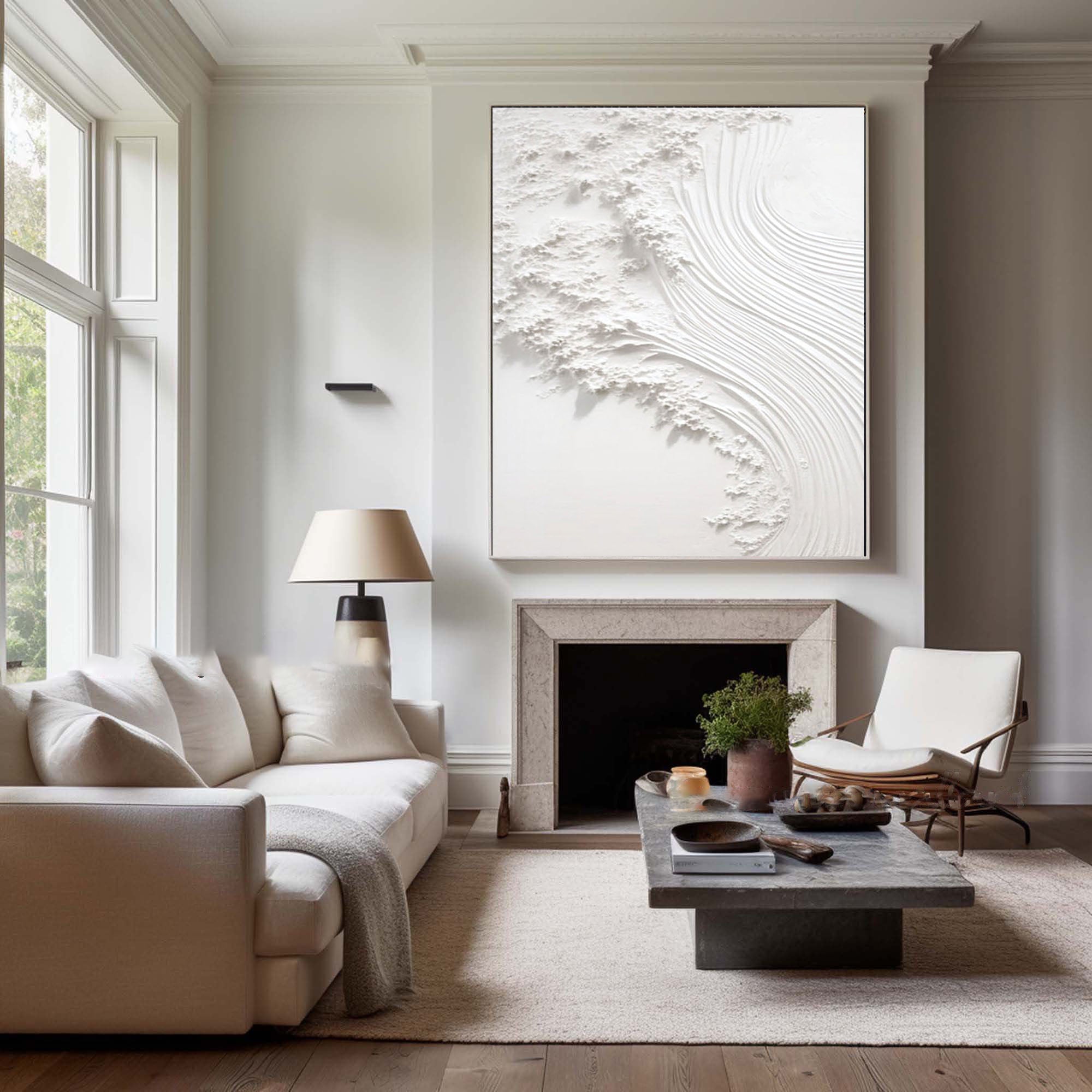 Serene Waves: White Textured Art