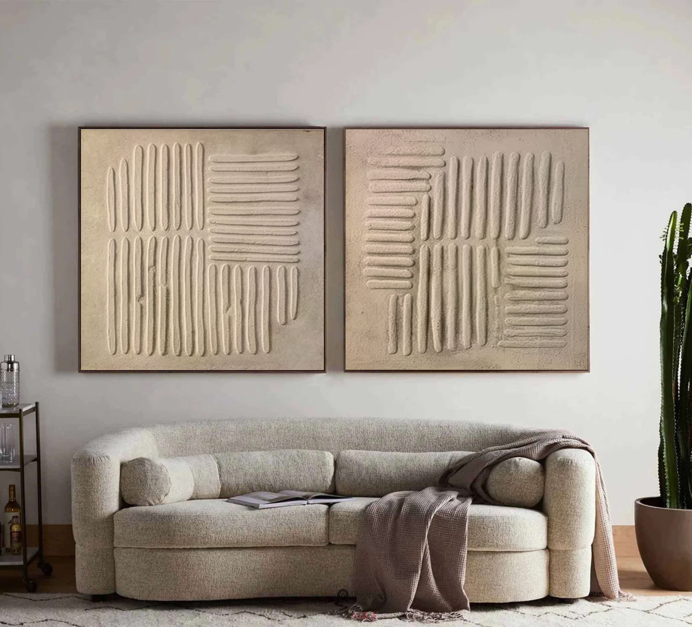 "Sandstone Rhythm" – Minimalist Textured Canvas Duo in Beige