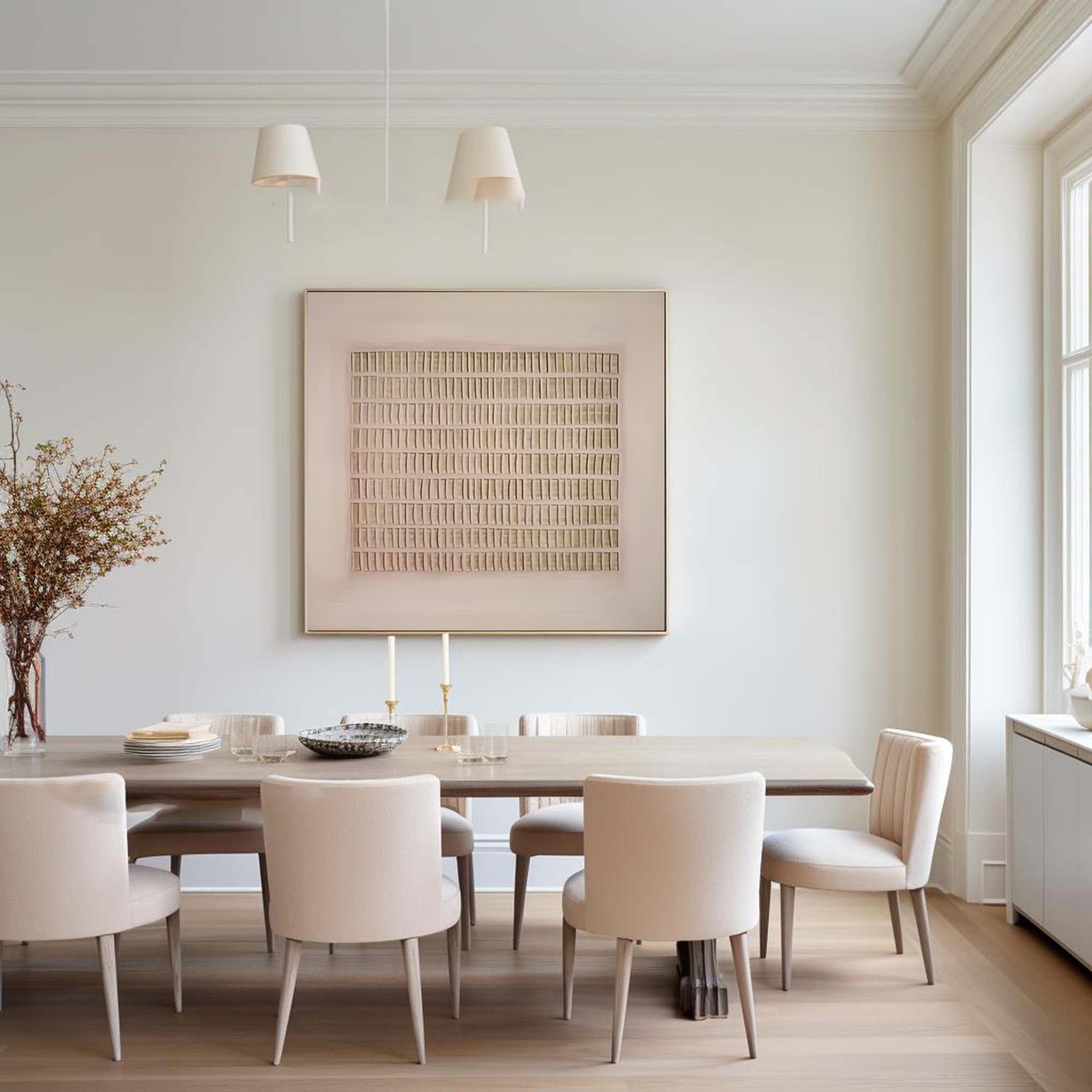 Subtle Grid: Beige Canvas Art