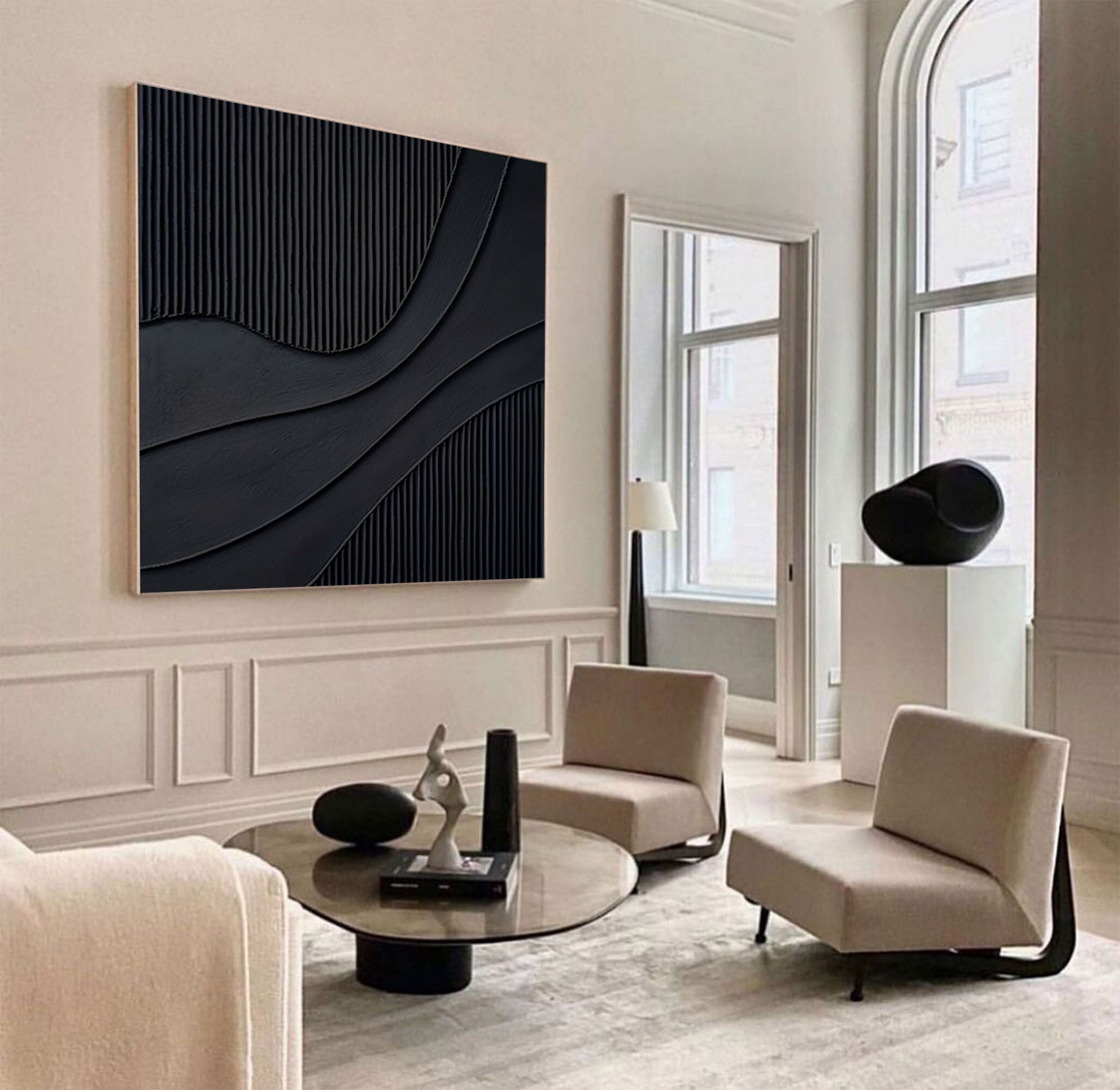 Dark Waves: Black Canvas Art