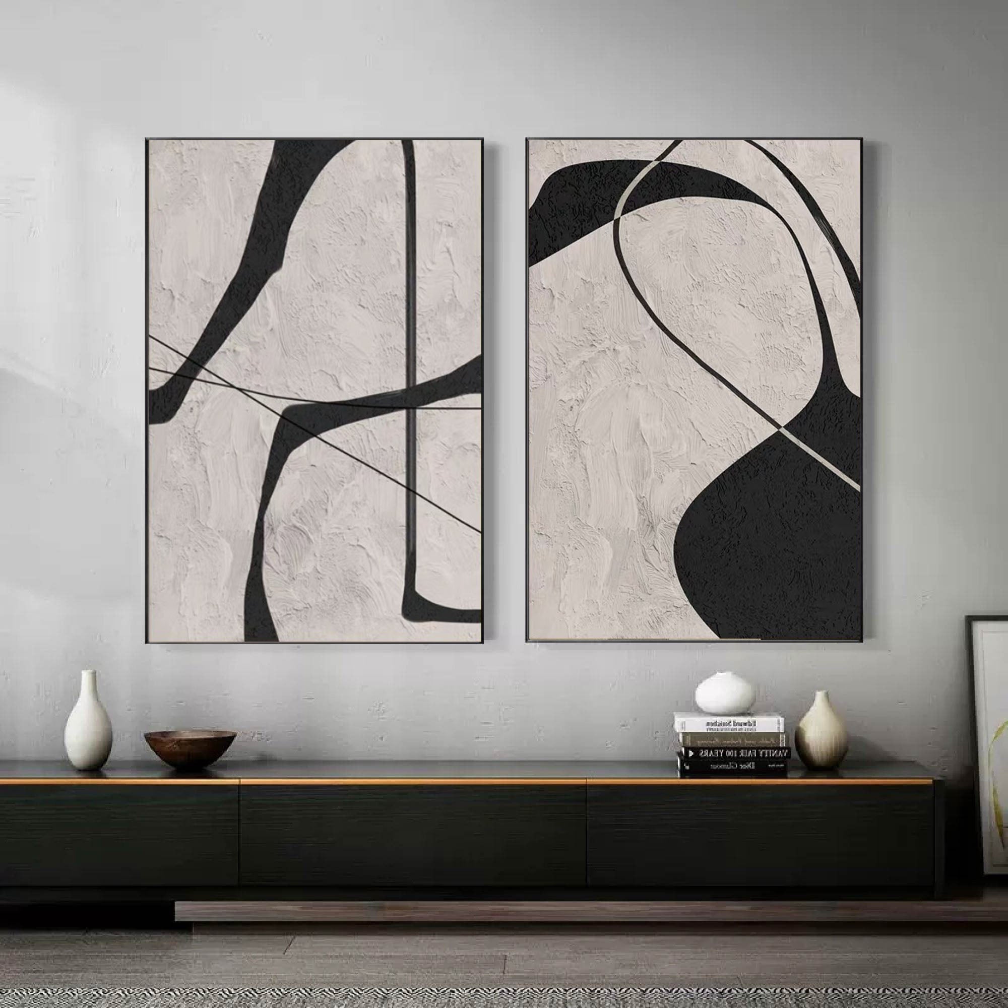 Black & White Minimalist Painting Set Of 2 #BWS 007