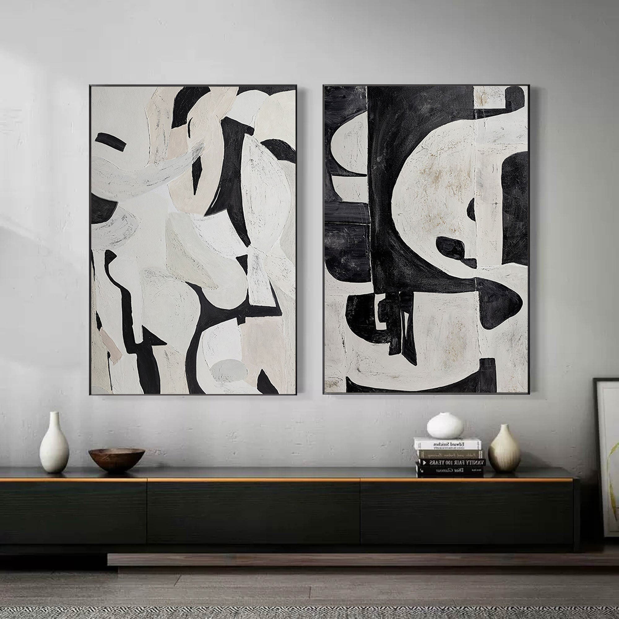 Black & White Minimalist Painting Set Of 2 #BWS 008