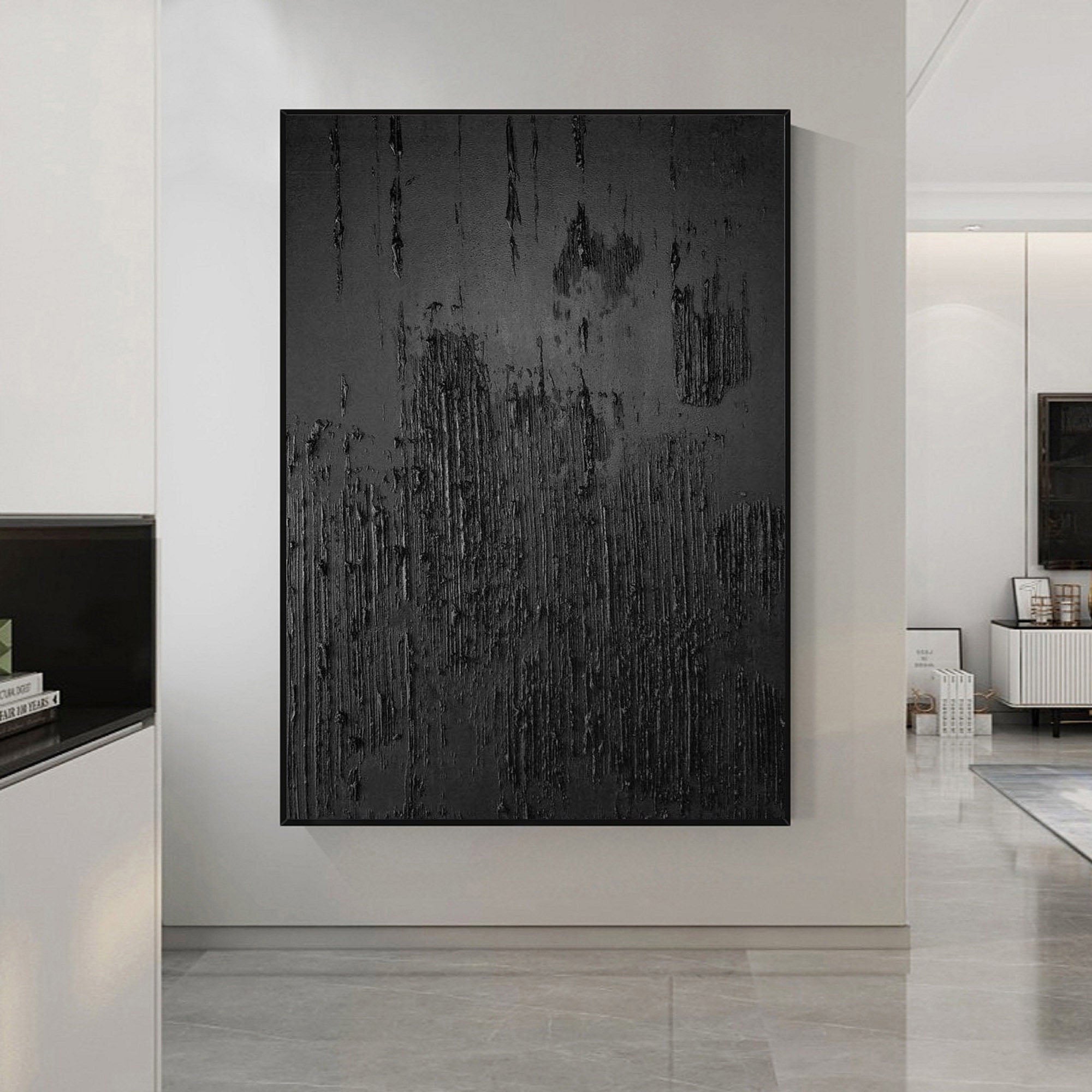 Midnight Essence: Textured Black Canvas