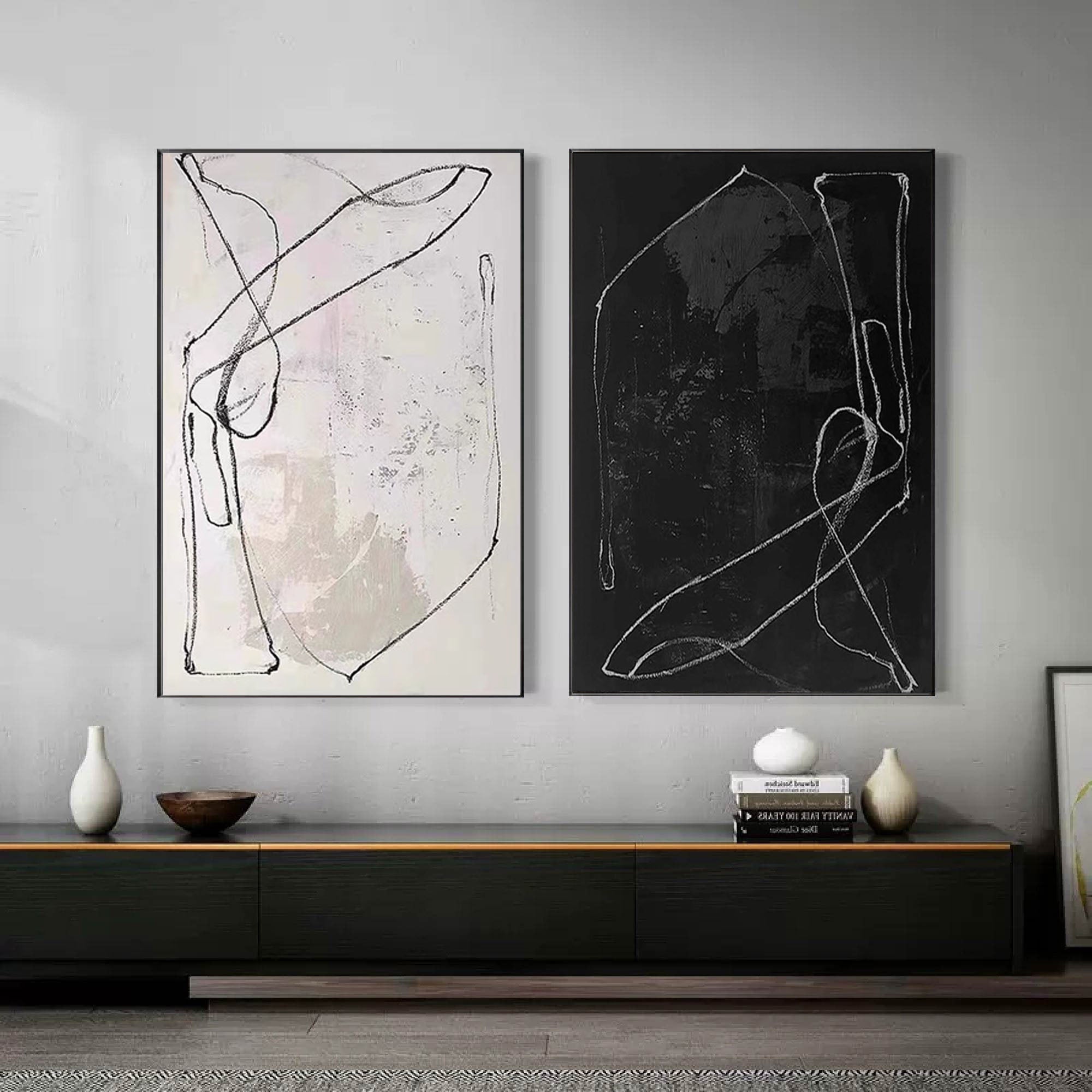 Black & White Minimalist Painting Set Of 2 #BWS 006