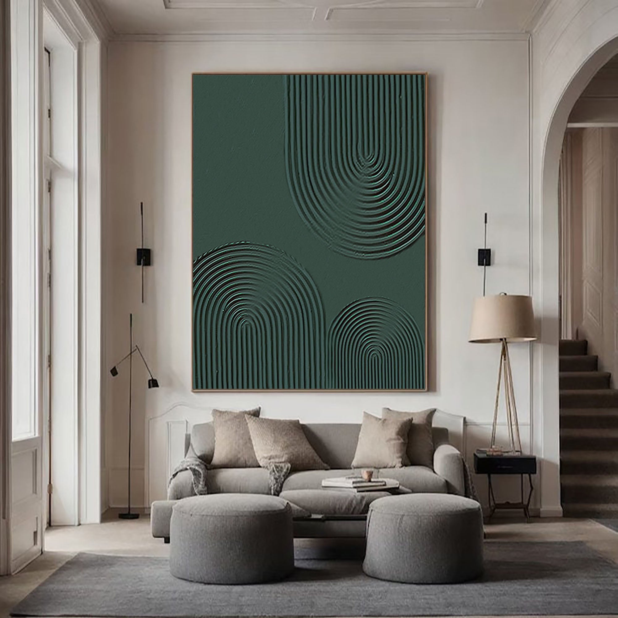 Emerald Curves: Single Canvas Art