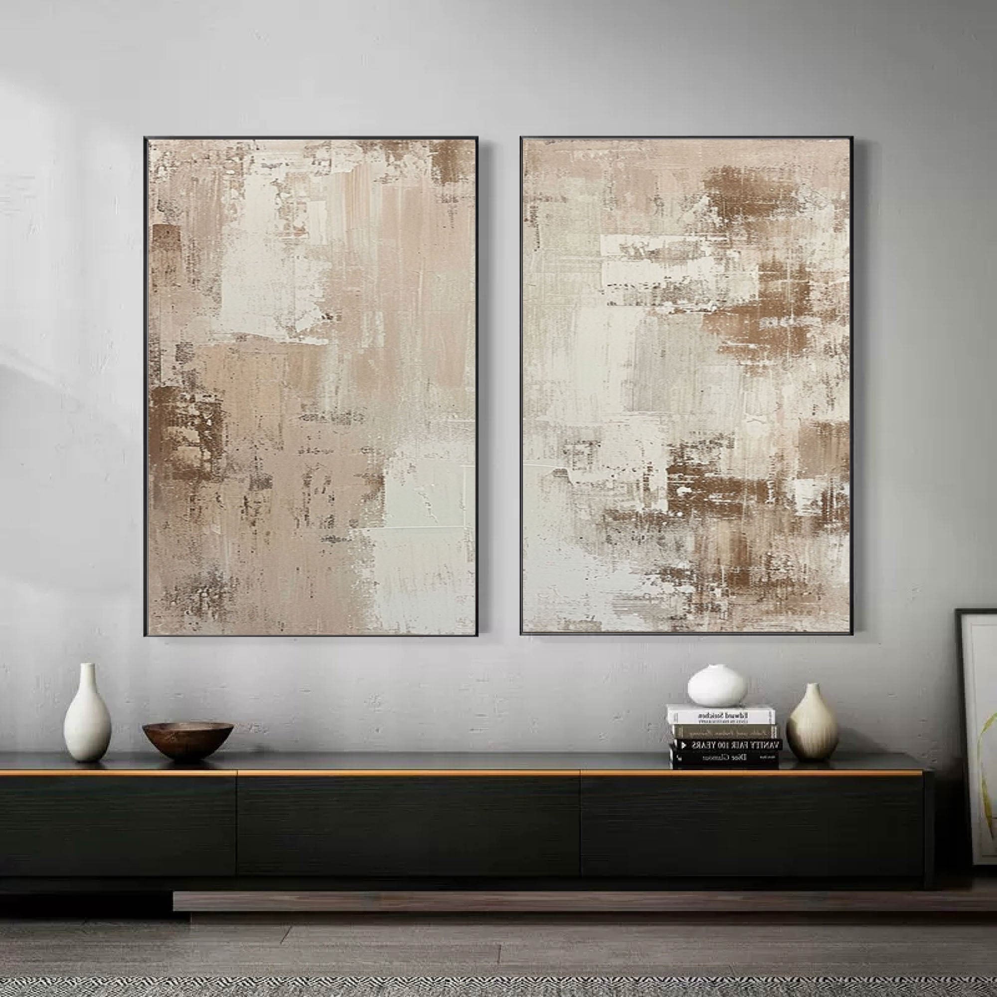 Beige & Brown Minimalist Painting Set Of 2 #BBS 006