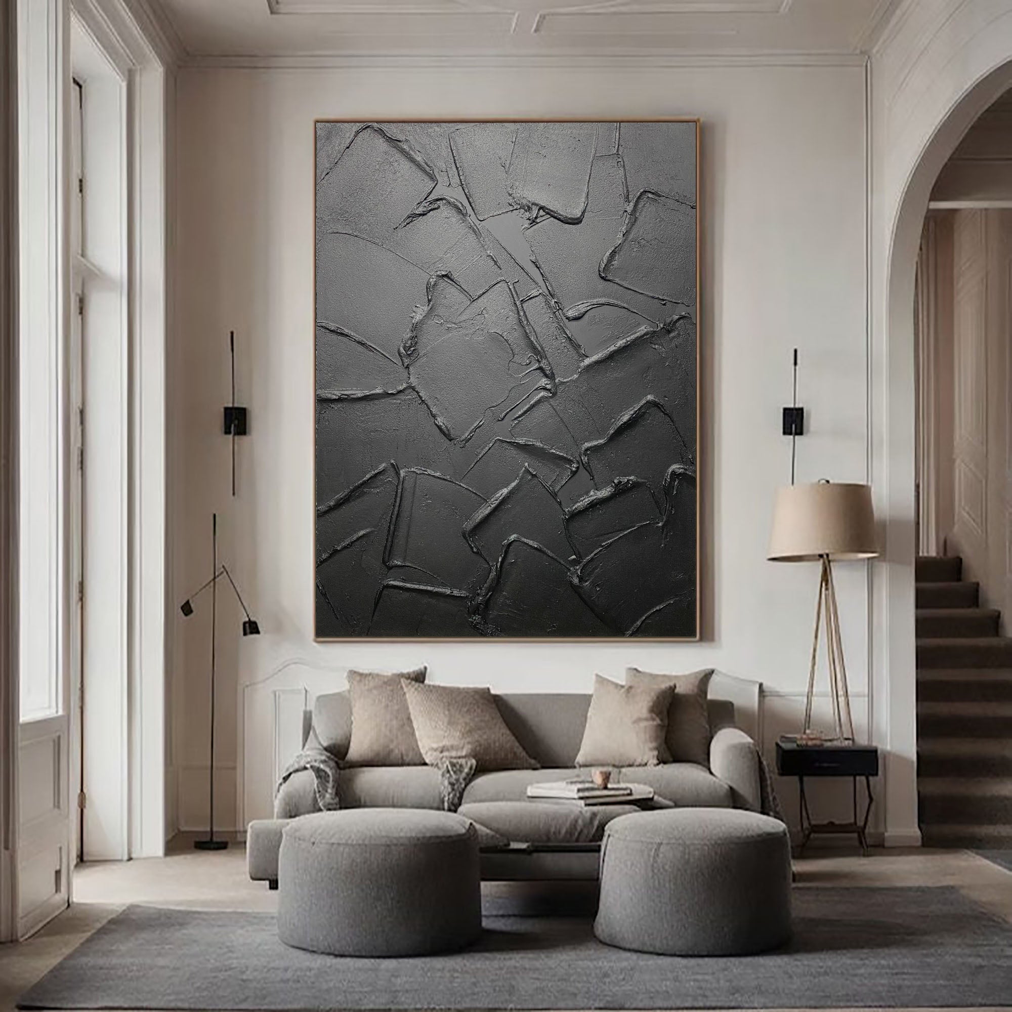 Dark Dimensions: Monochrome Textured Canvas Art