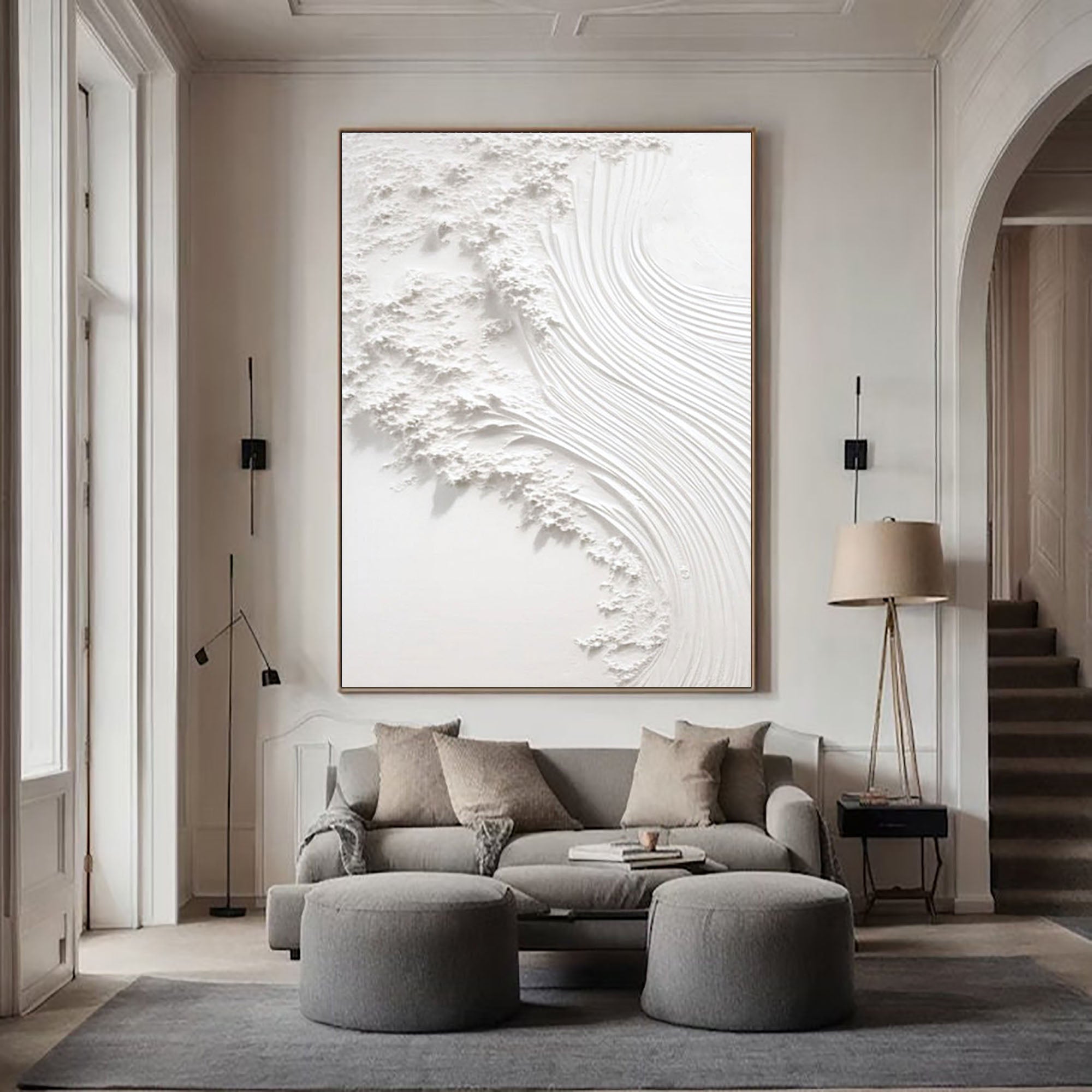 Serene Waves: White Textured Art