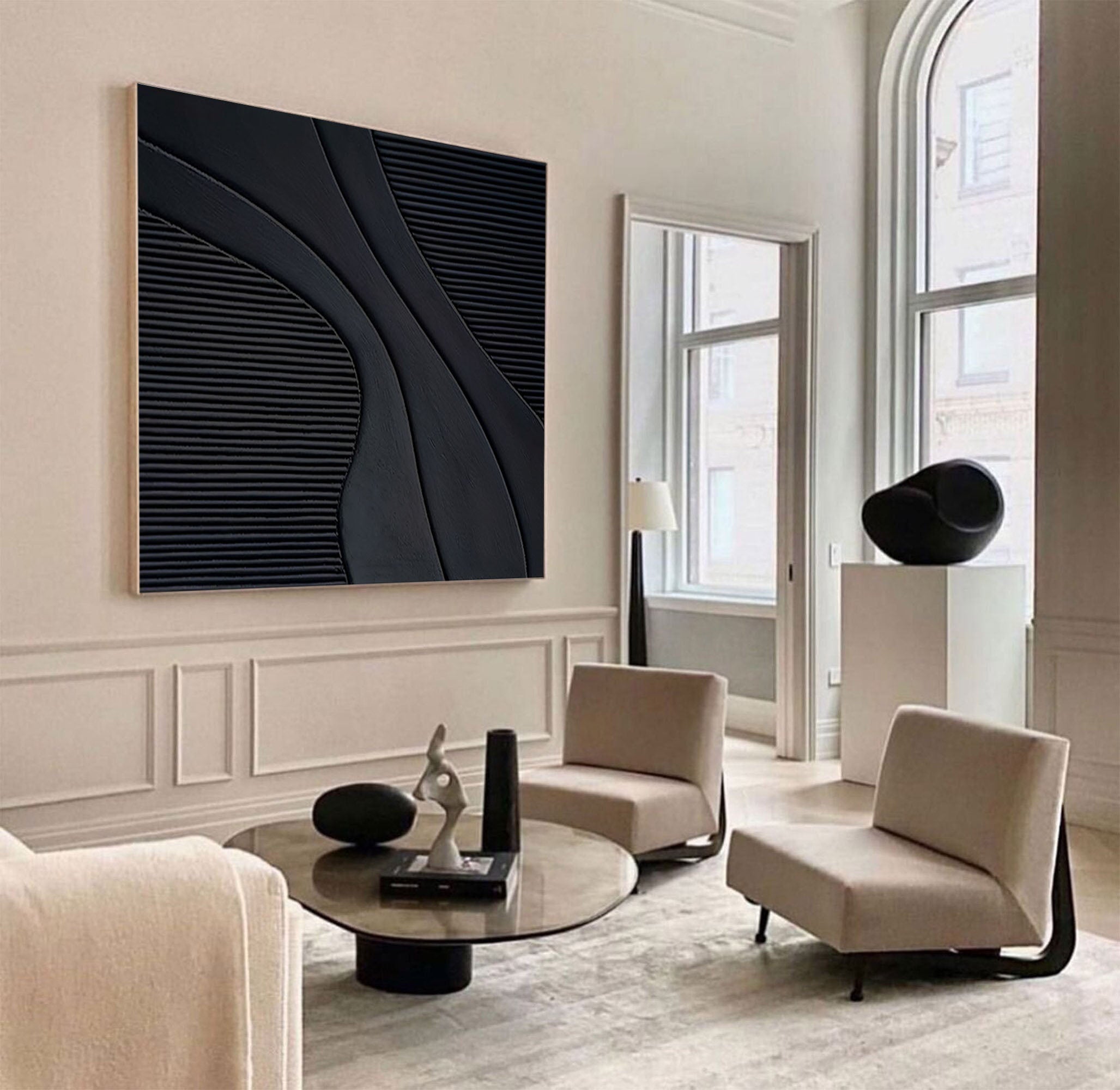 Shadow Flow: Black Canvas Art