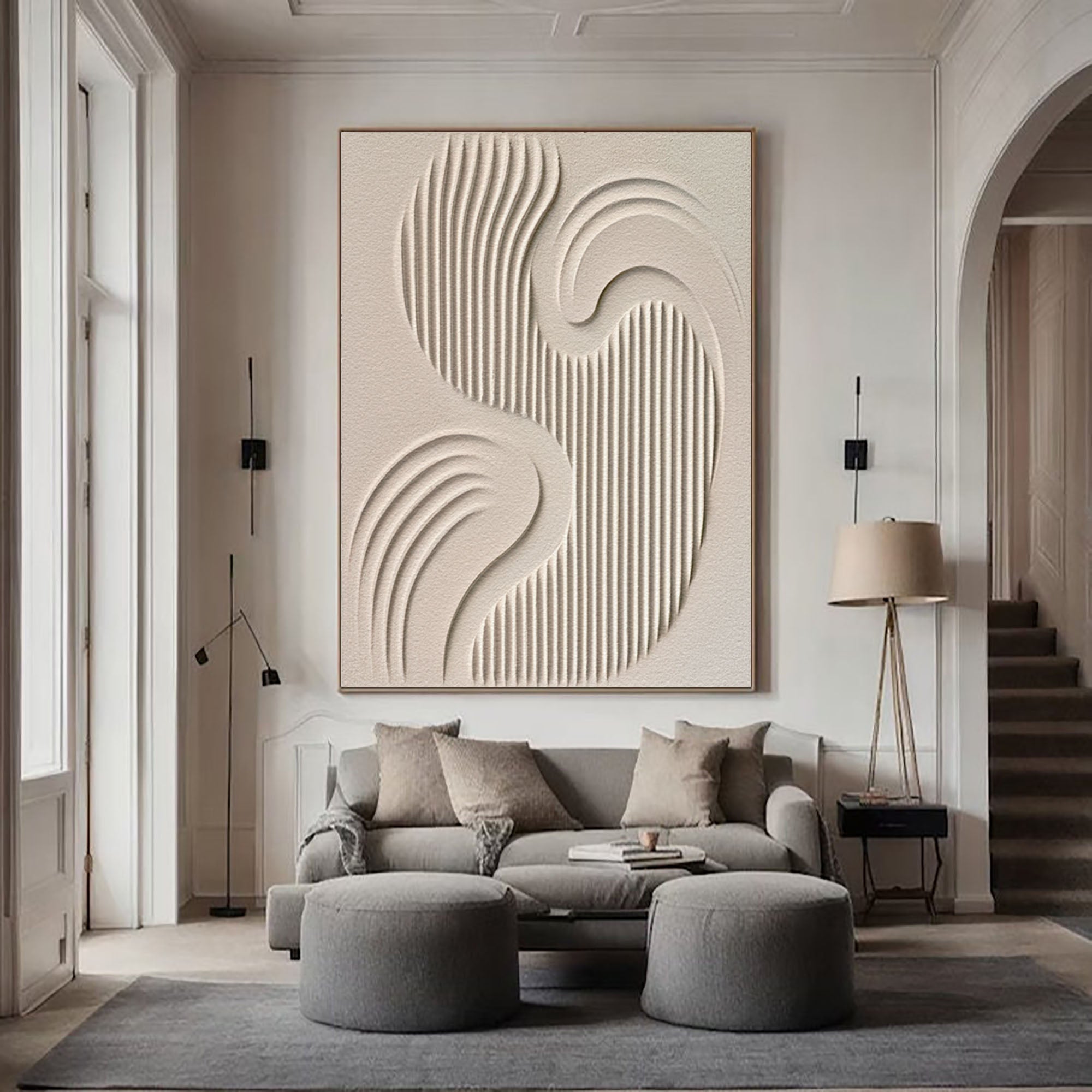 Flowing Lines: Beige Canvas Art