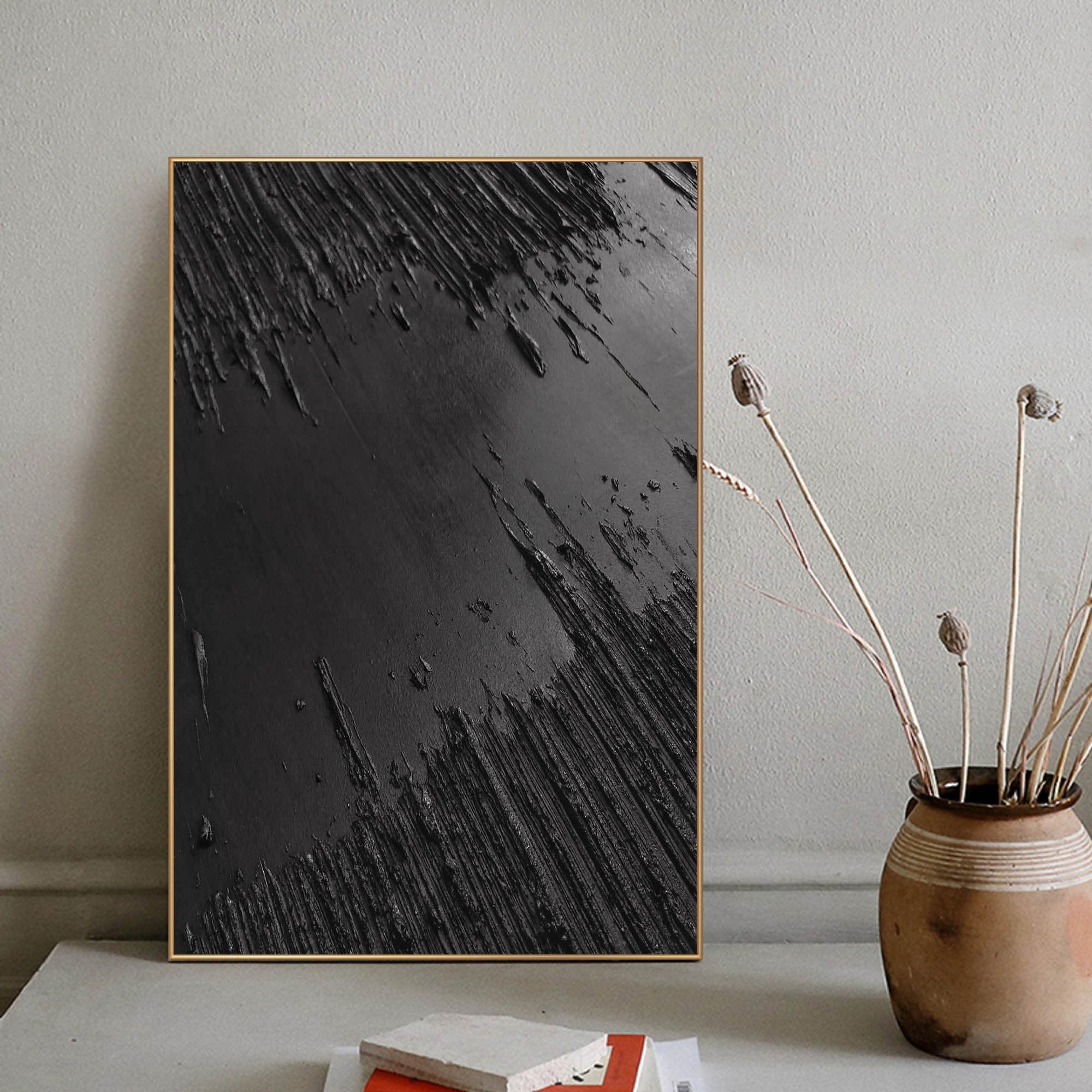 Midnight Erosion: Textured Black Canvas