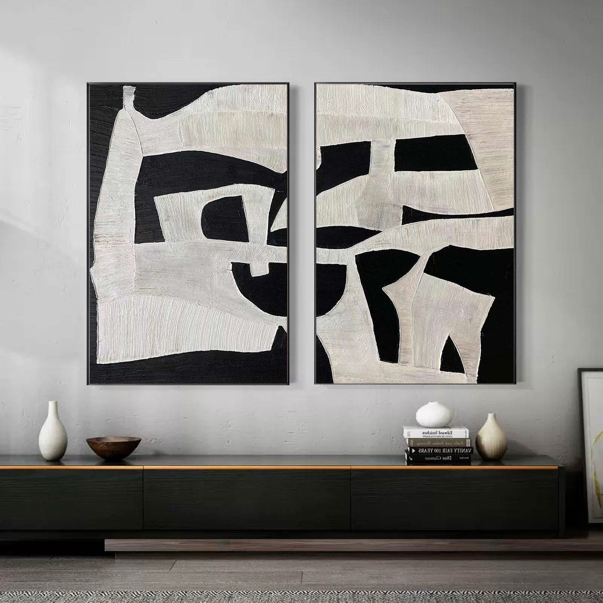 Black & White Minimalist Painting Set Of 2 #BWS 003