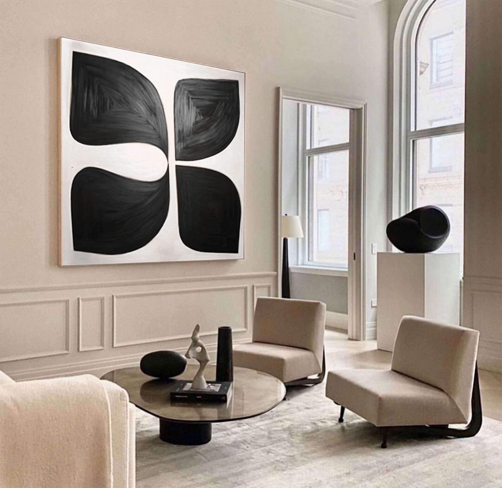 Symmetry in Motion: Bold Black Abstract Canvas Art