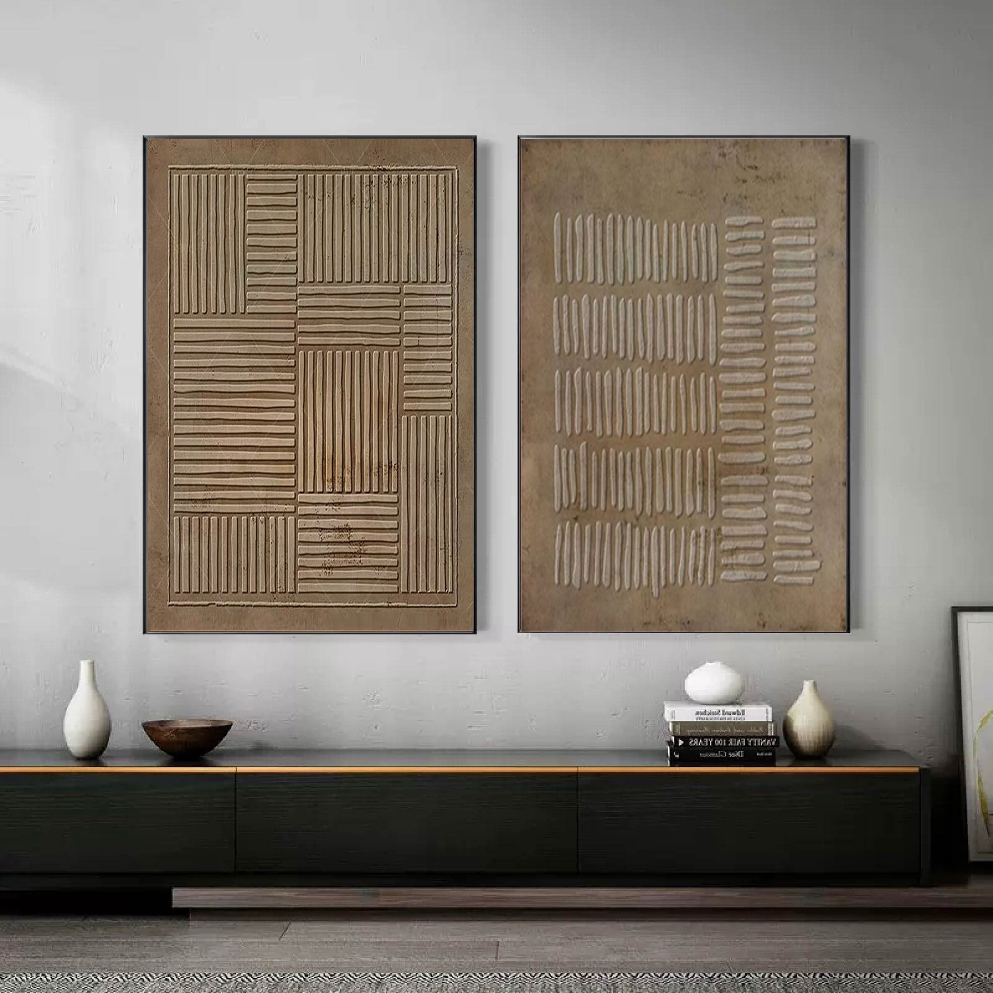 Beige & Brown Minimalist Painting Set Of 2 #BBS 005