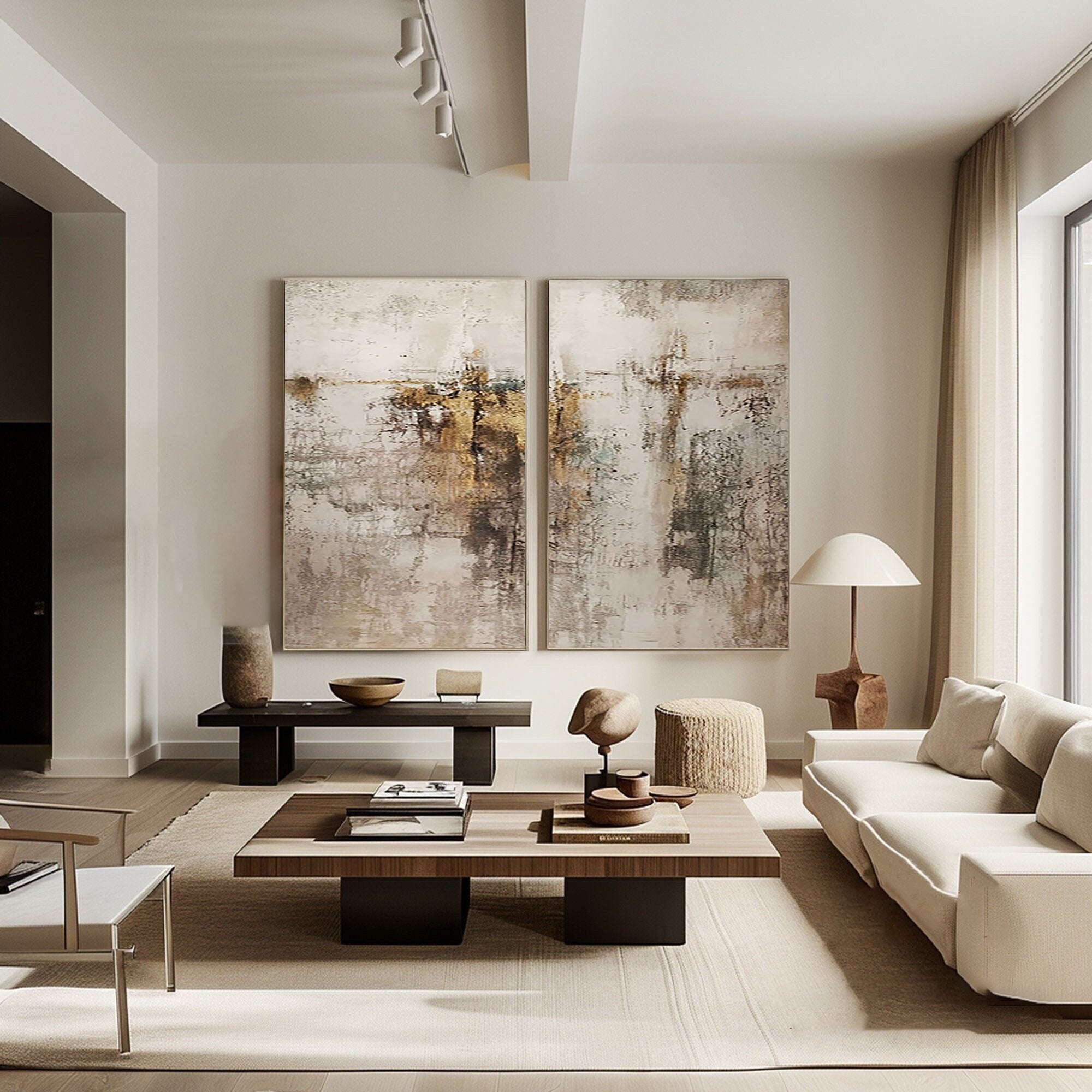 Beige & Brown Minimalist Painting Set Of 2 #BBS 013