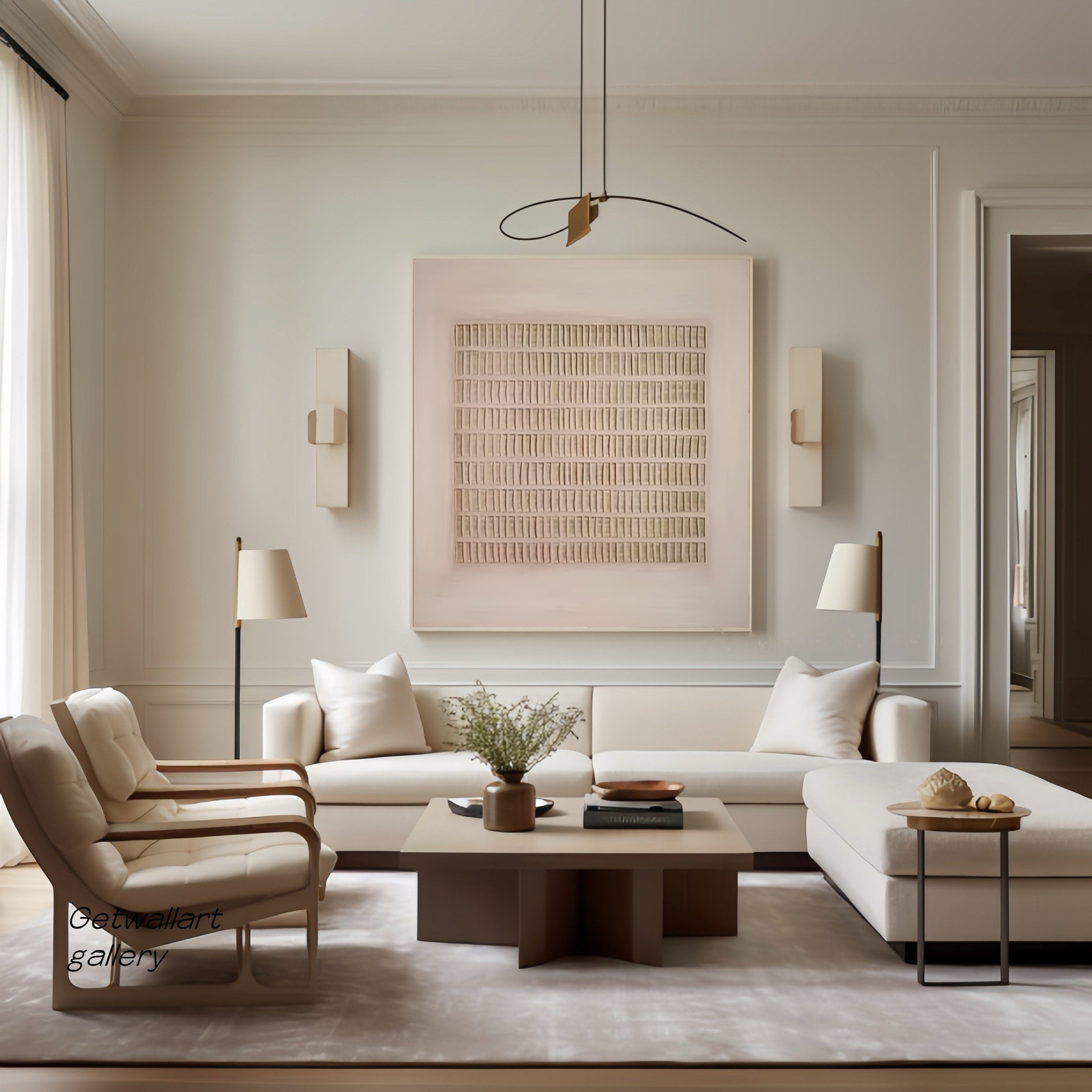 Subtle Grid: Beige Canvas Art