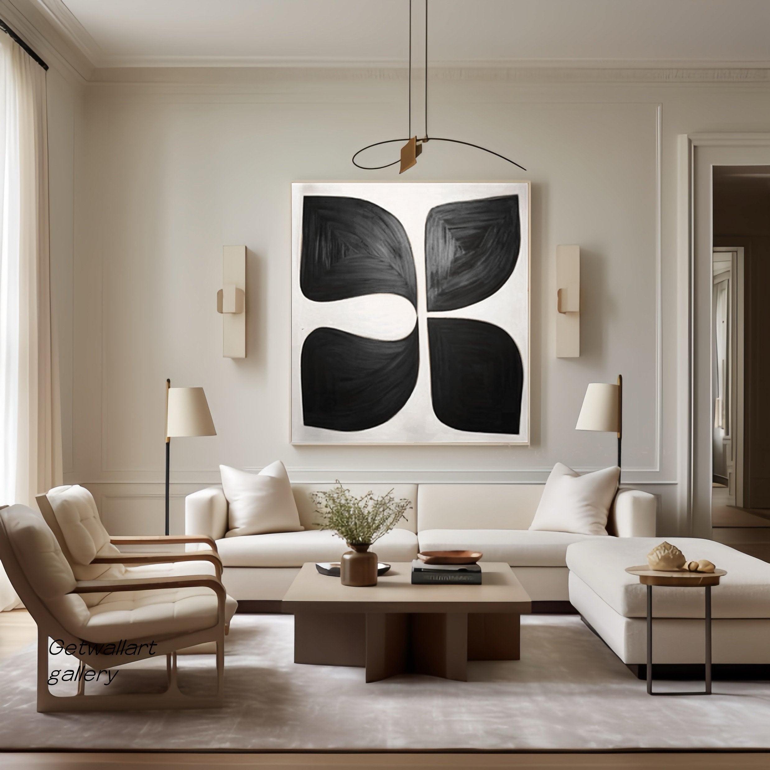 Symmetry in Motion: Bold Black Abstract Canvas Art