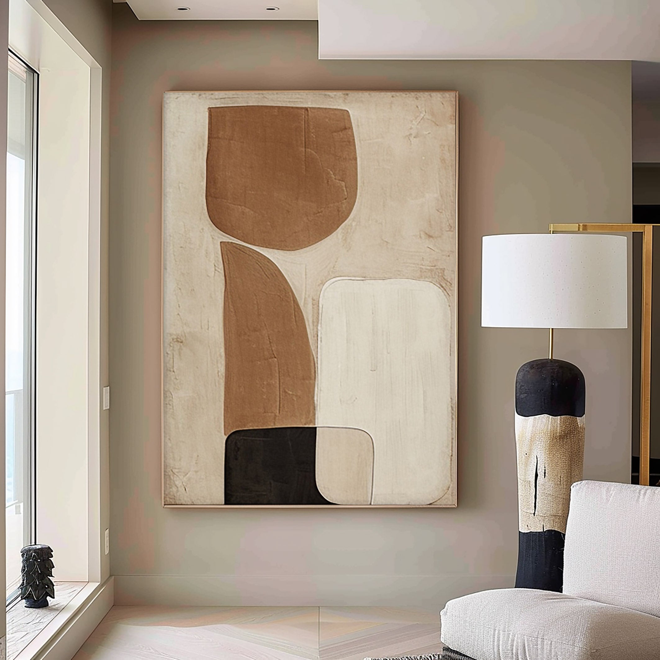 "Earthbound Harmony" – Neutral Abstract Canvas Art for Boho-Chic Interiors