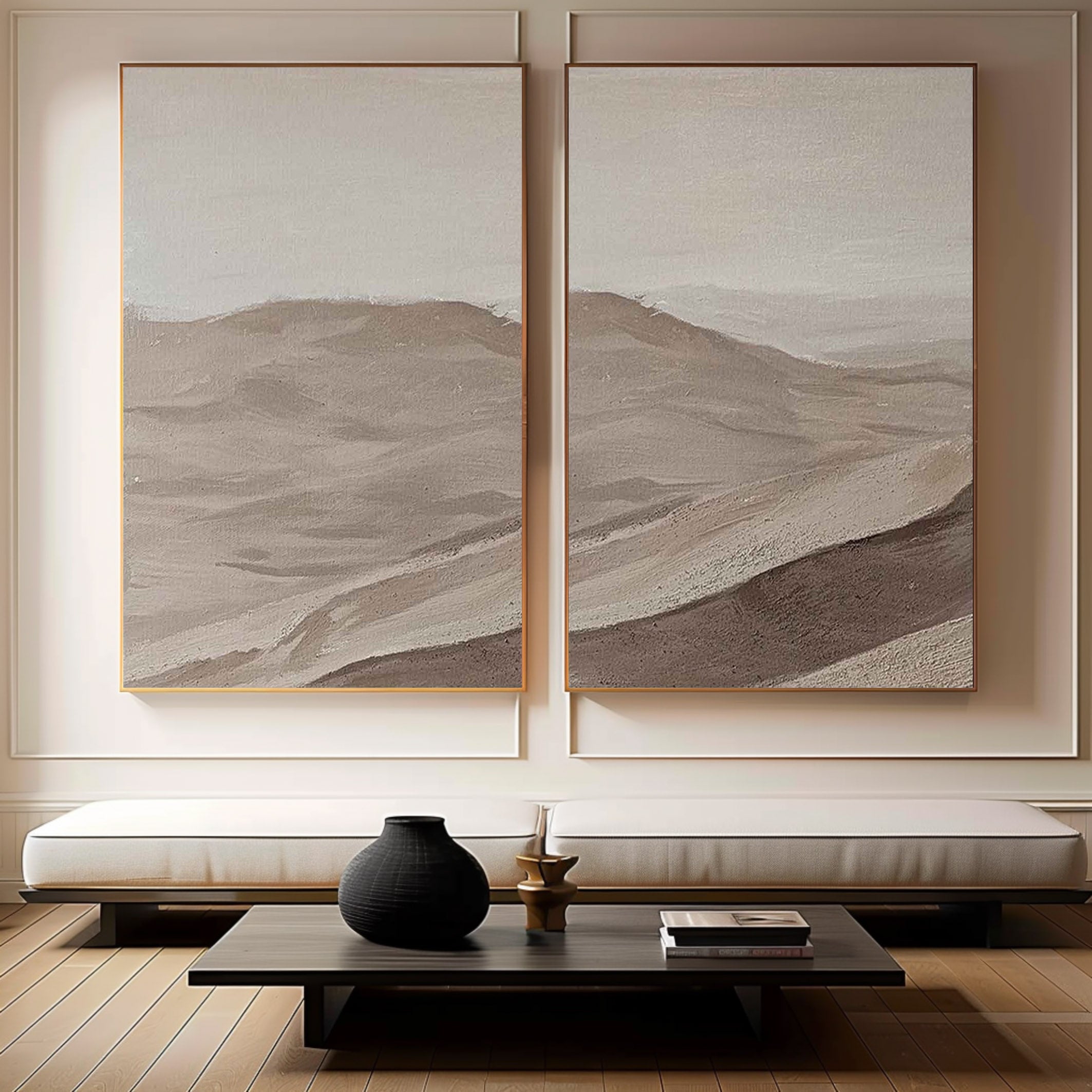 Beige & Brown Minimalist Painting Set Of 2 #BBS 002