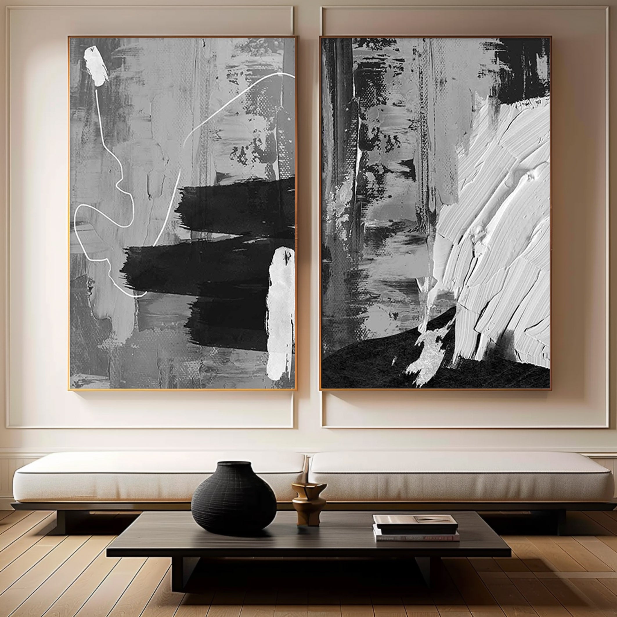 Black & White Minimalist Painting Set Of 2 #BWS 005