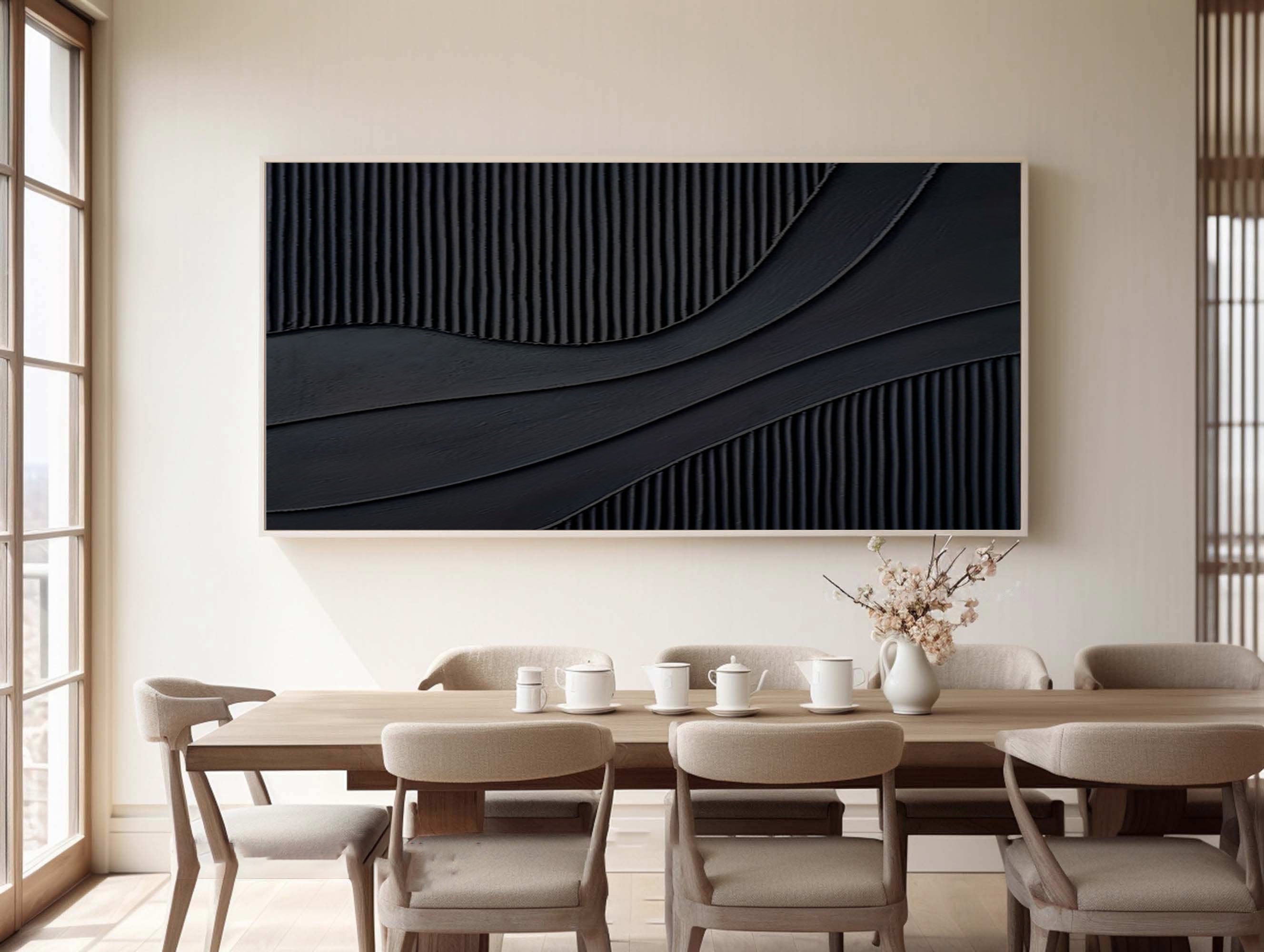 Midnight Flow: Black Canvas Art