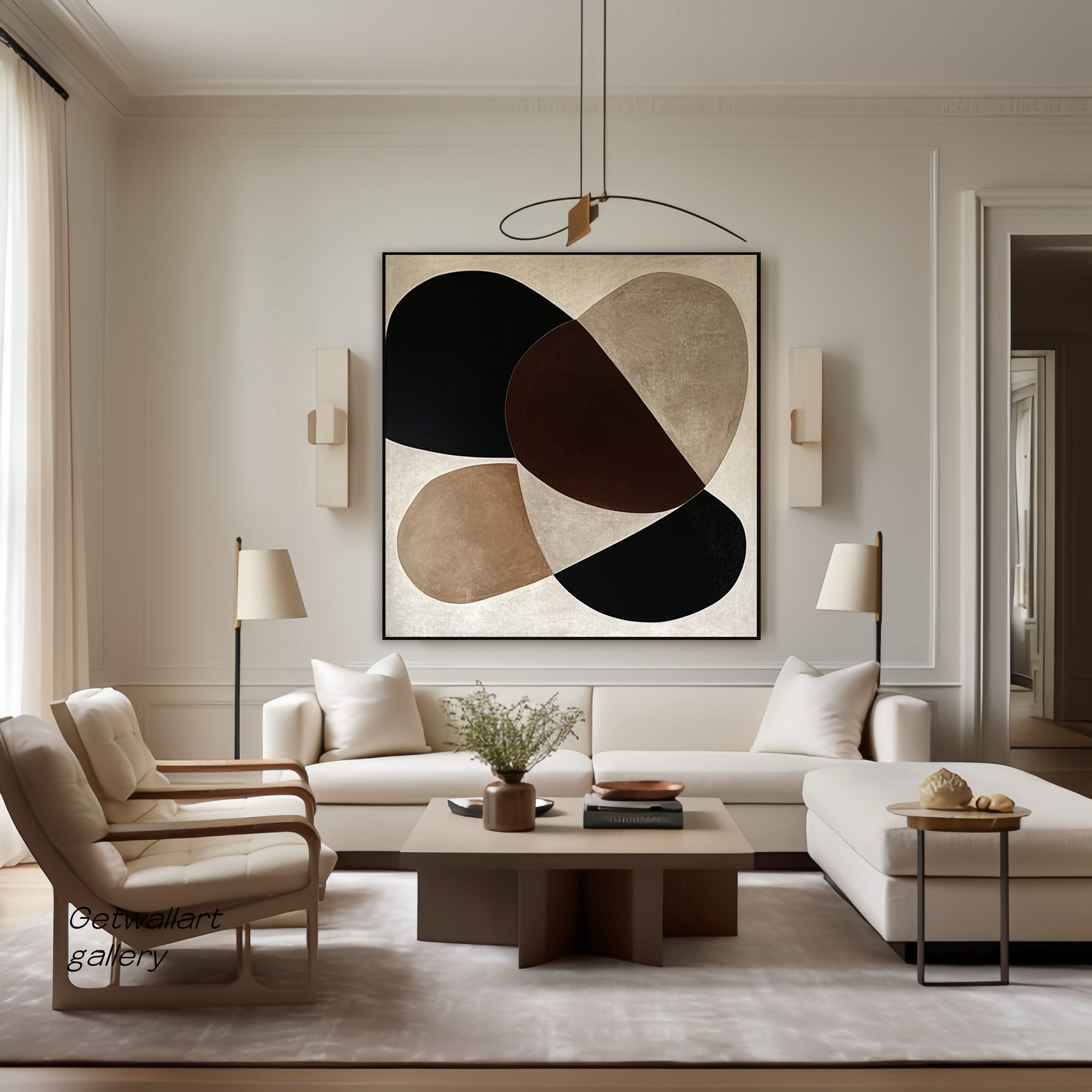 Organic Harmony: Abstract Geometric Canvas in Earth Tones