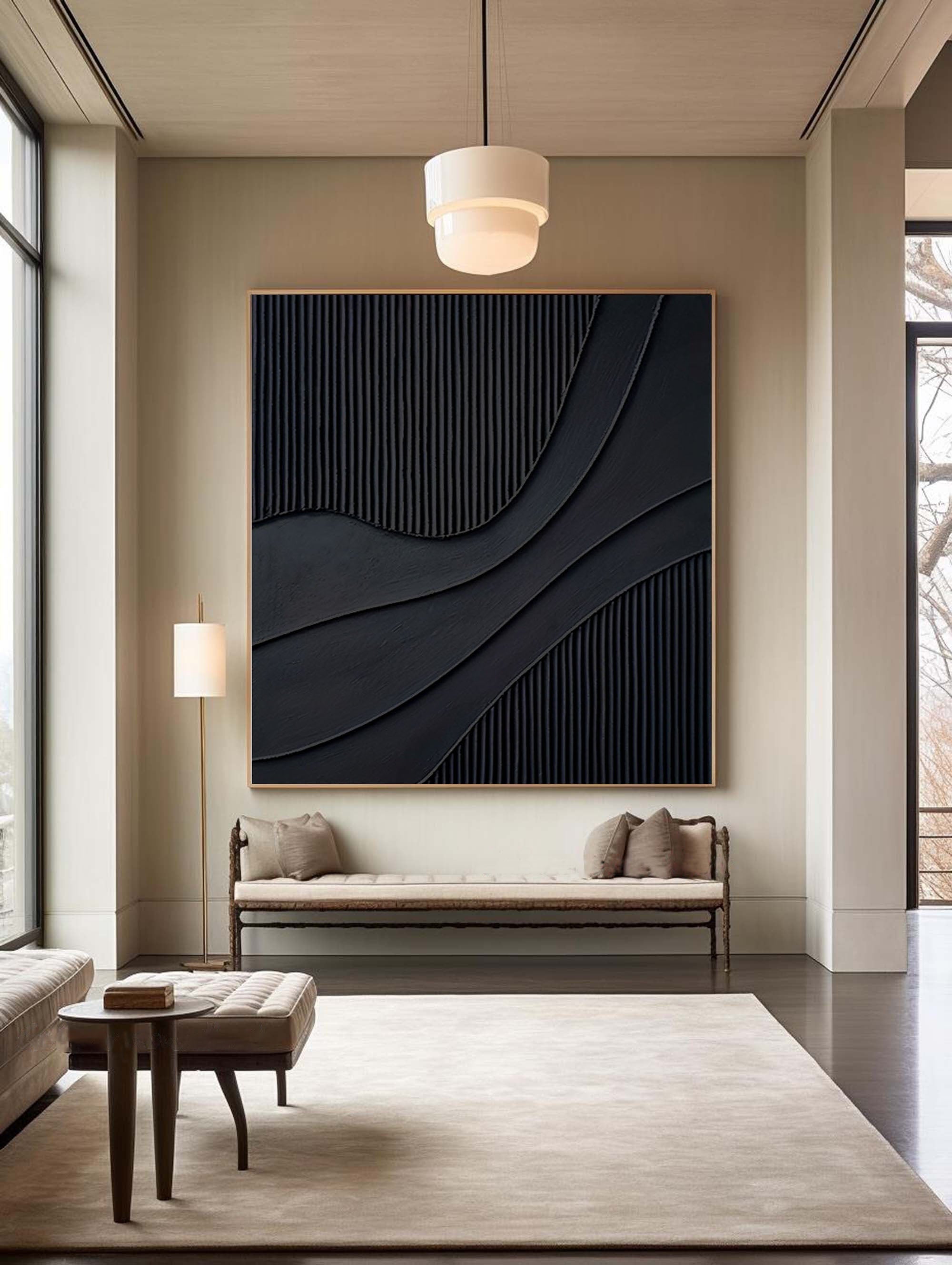 Dark Waves: Black Canvas Art