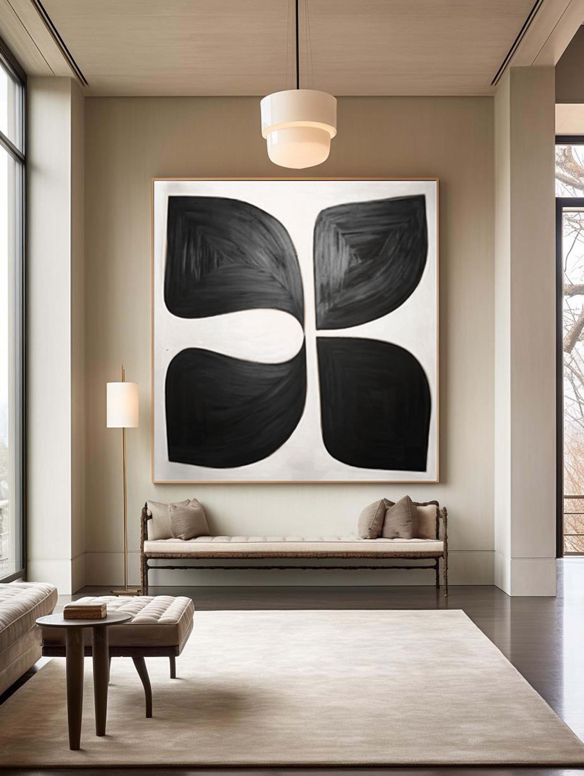 Symmetry in Motion: Bold Black Abstract Canvas Art