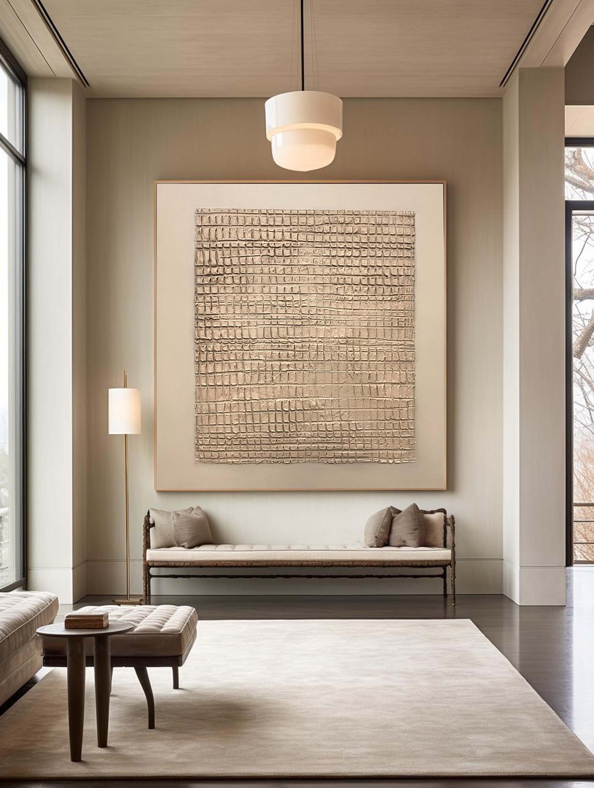 Earth Grid: Textured Abstract Canvas in Warm Beige