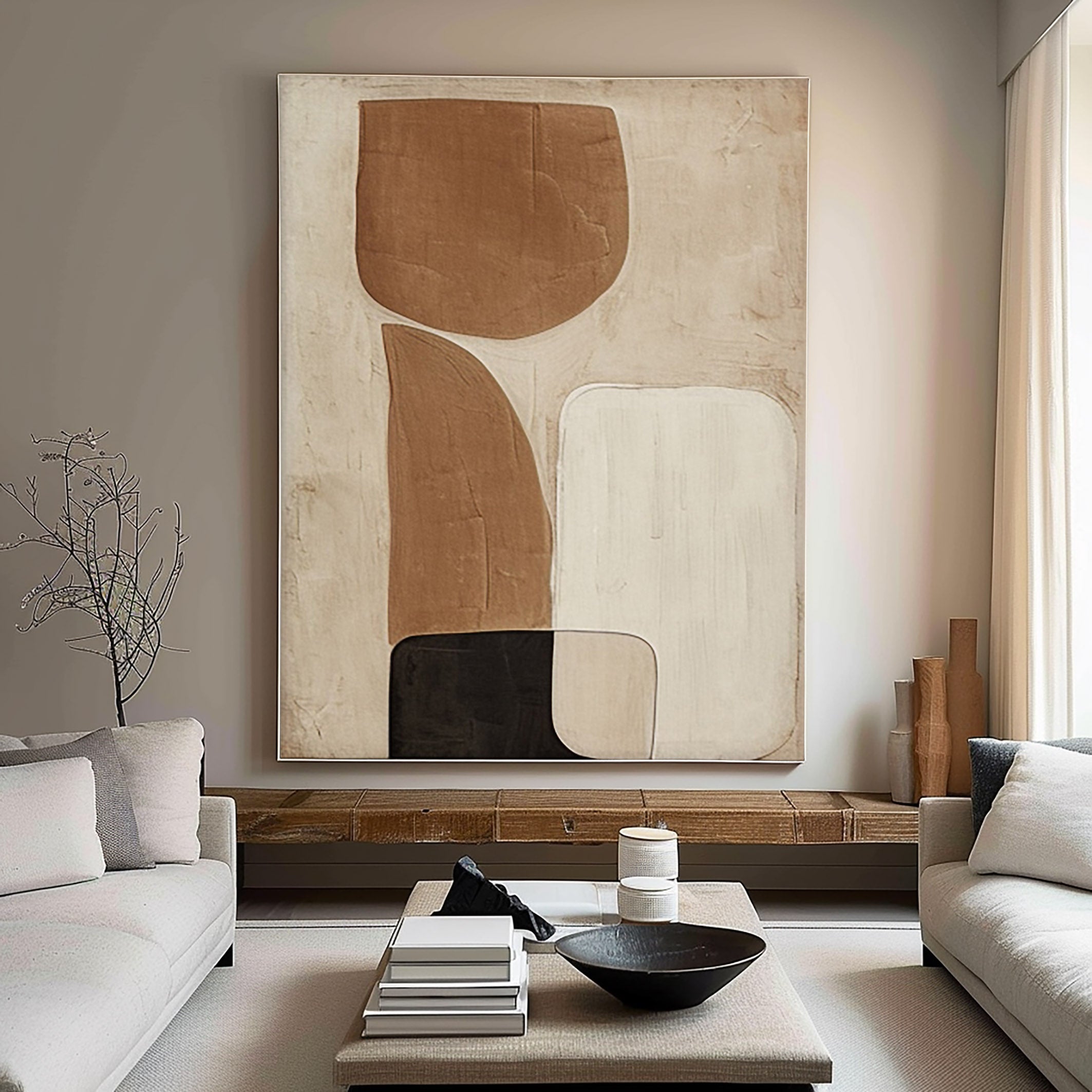 "Earthbound Harmony" – Neutral Abstract Canvas Art for Boho-Chic Interiors