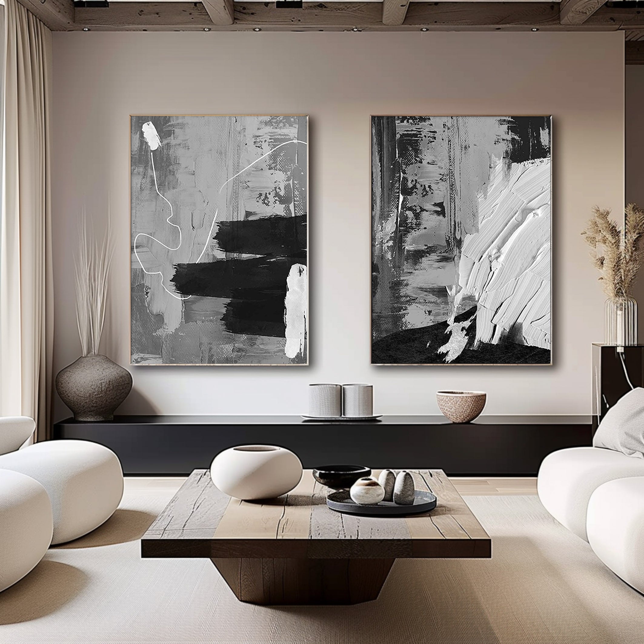 Black & White Minimalist Painting Set Of 2 #BWS 005