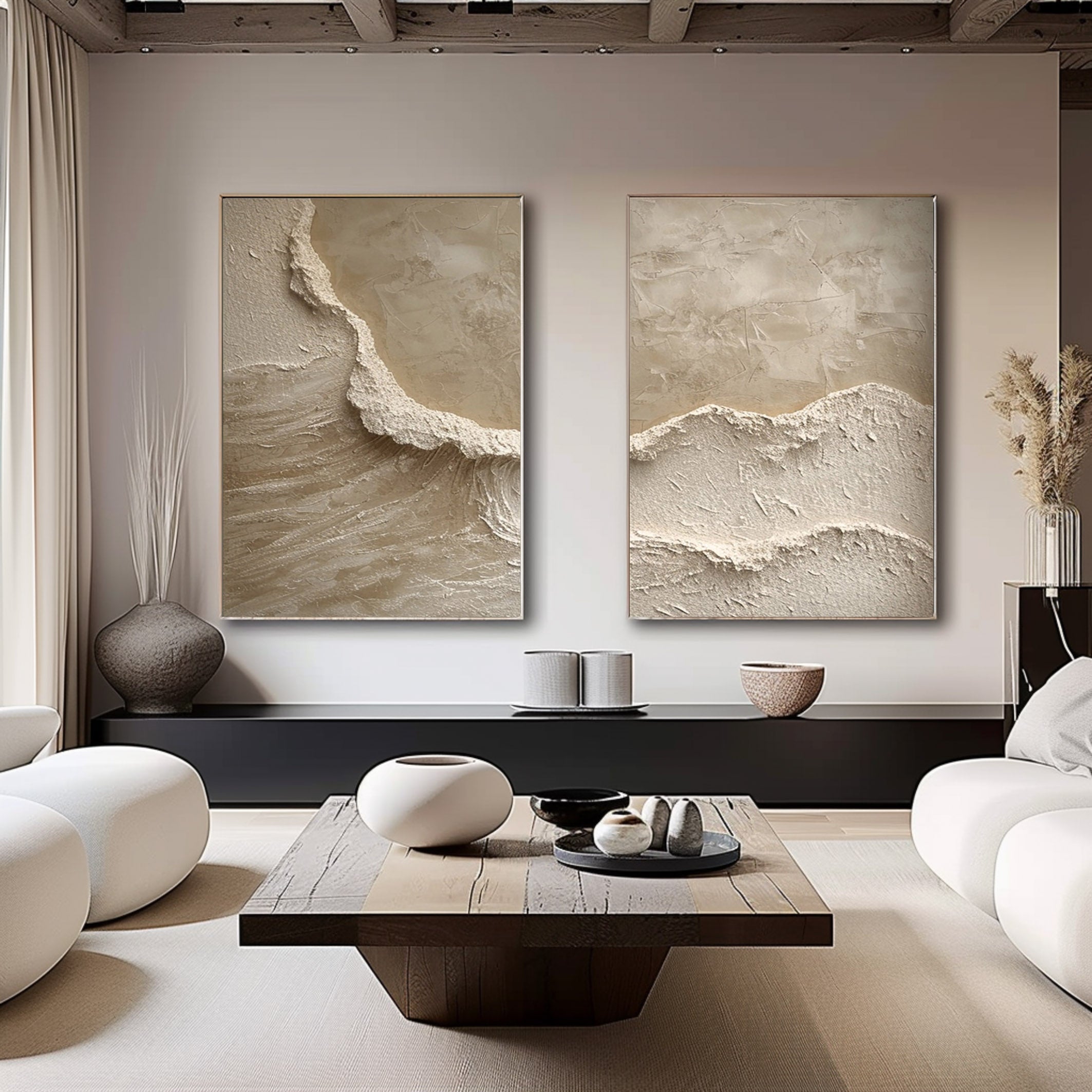 Beige & Brown Minimalist Painting Set Of 2 #BBS 004