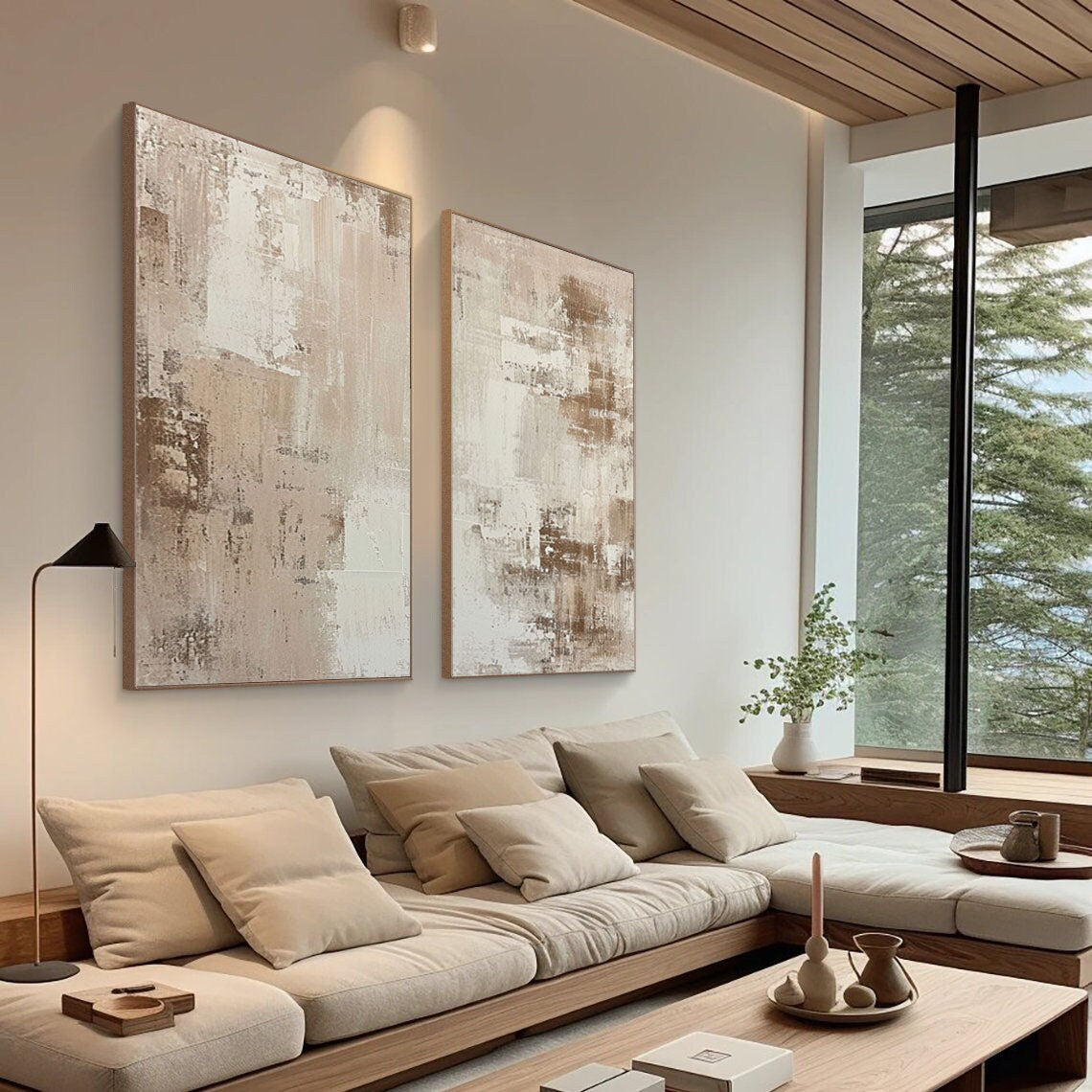 Beige & Brown Minimalist Painting Set Of 2 #BBS 006